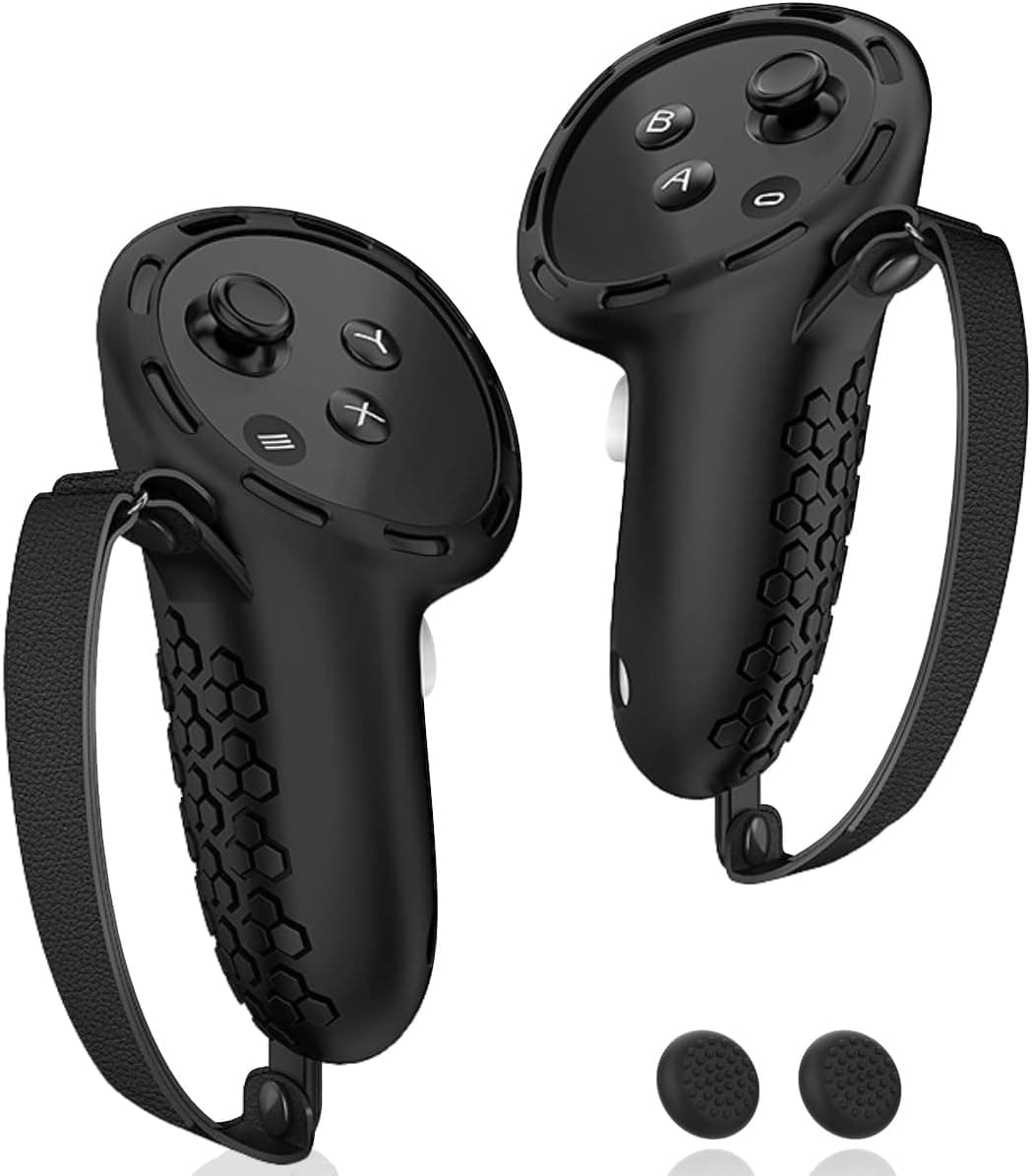Controller Grip for Meta Quest 3S Oculus Quest 3 VR Accessories Grips Cover for VR Touch Controllers Straps Silicone Covers Protector with Non-Slip Thumbstick Covers 1Pair Black