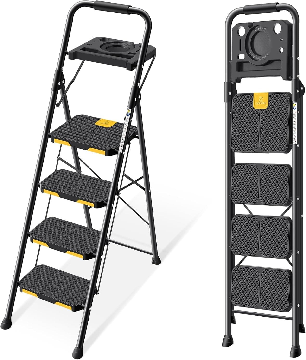 KINGRACK 4 Step Ladder with Tool Platform, Folding Step Stool with Wide Pedal, Safety Locking, Sturdy Steel Ladder Portable Safety Ladder for Painting Home Outdoor Garage