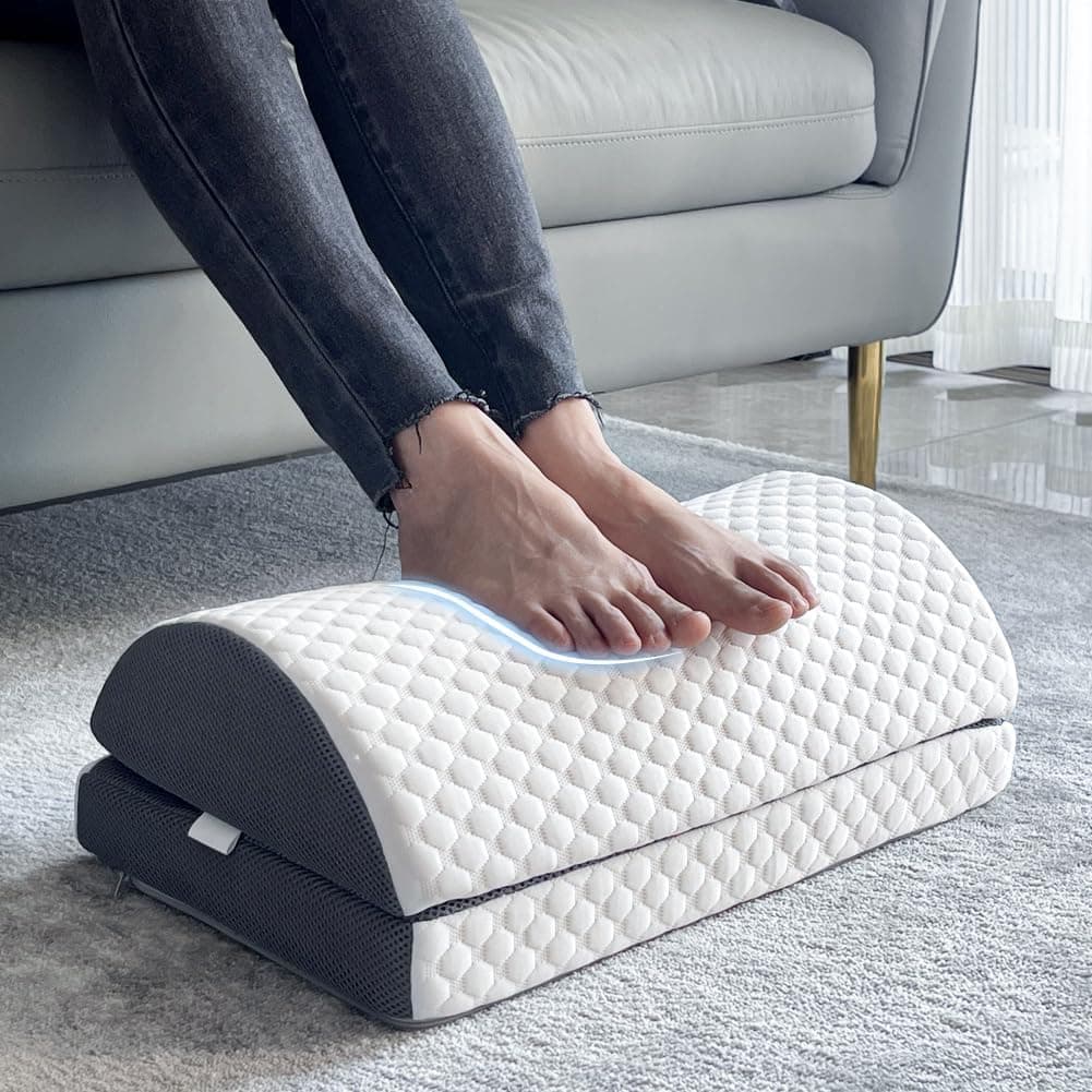 Foot Rest Pillow for Under Desk at Work Office Footrest High Density Memory Foam Cooling Fabric Height Adjustable Foot Elevation Firm Feet Rest