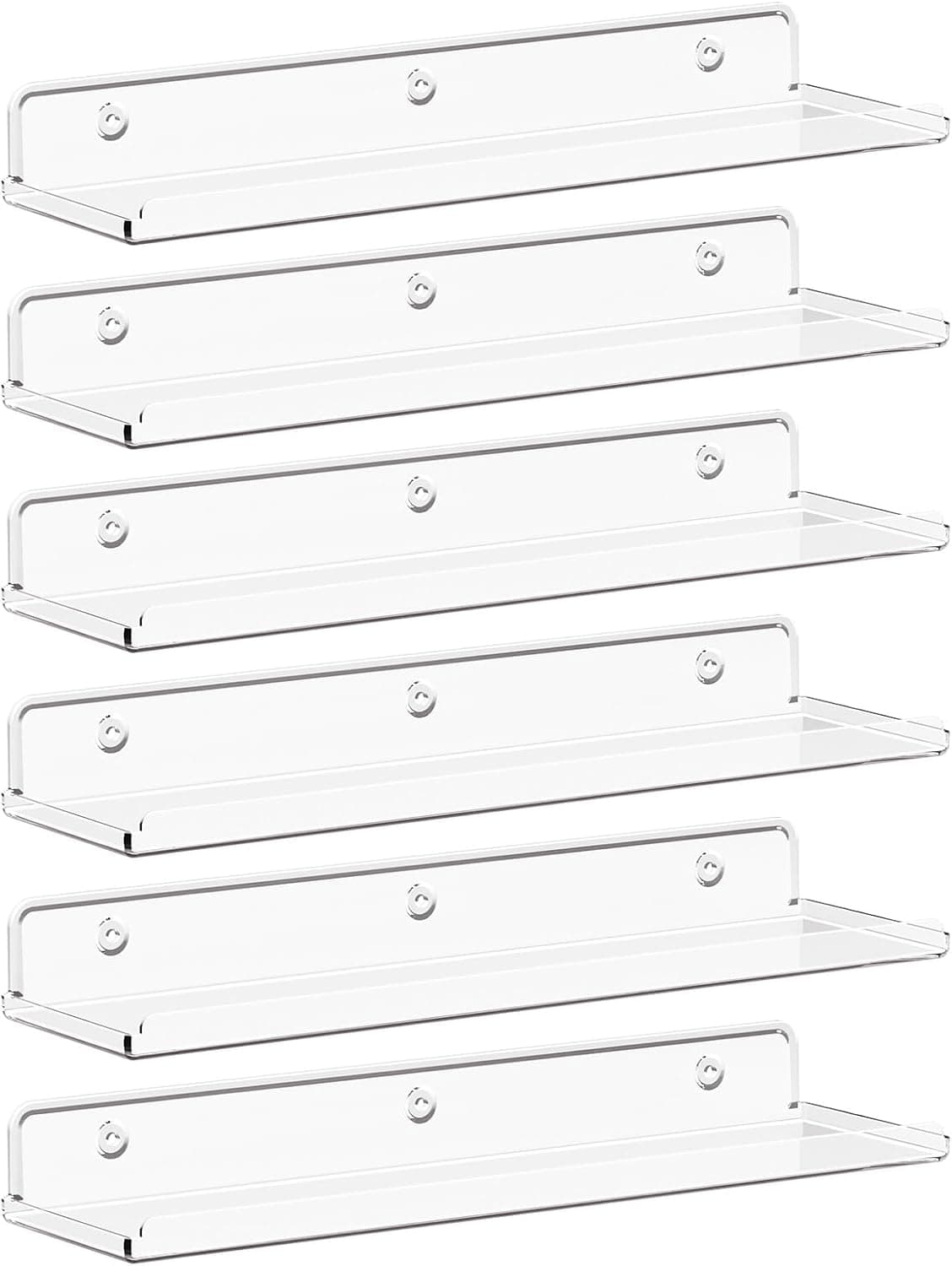 Lifewit Floating Shelves for Wall, 6 Pack 15" Clear Acrylic Shelf Room Decor for Book/Figures/Photo/Makeup in Bathroom, Book Shelf, Living Room, Bedroom, Kitchen Storage and Organization