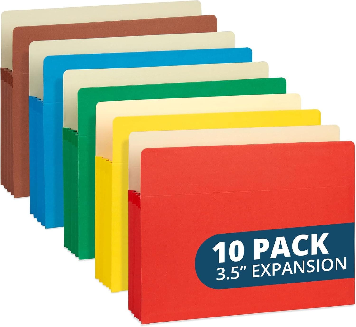 Blue Summit 10 Expanding File Pockets, Accordion File Folders Letter Size, 3.5” Expandable Pockets, Assorted Colors