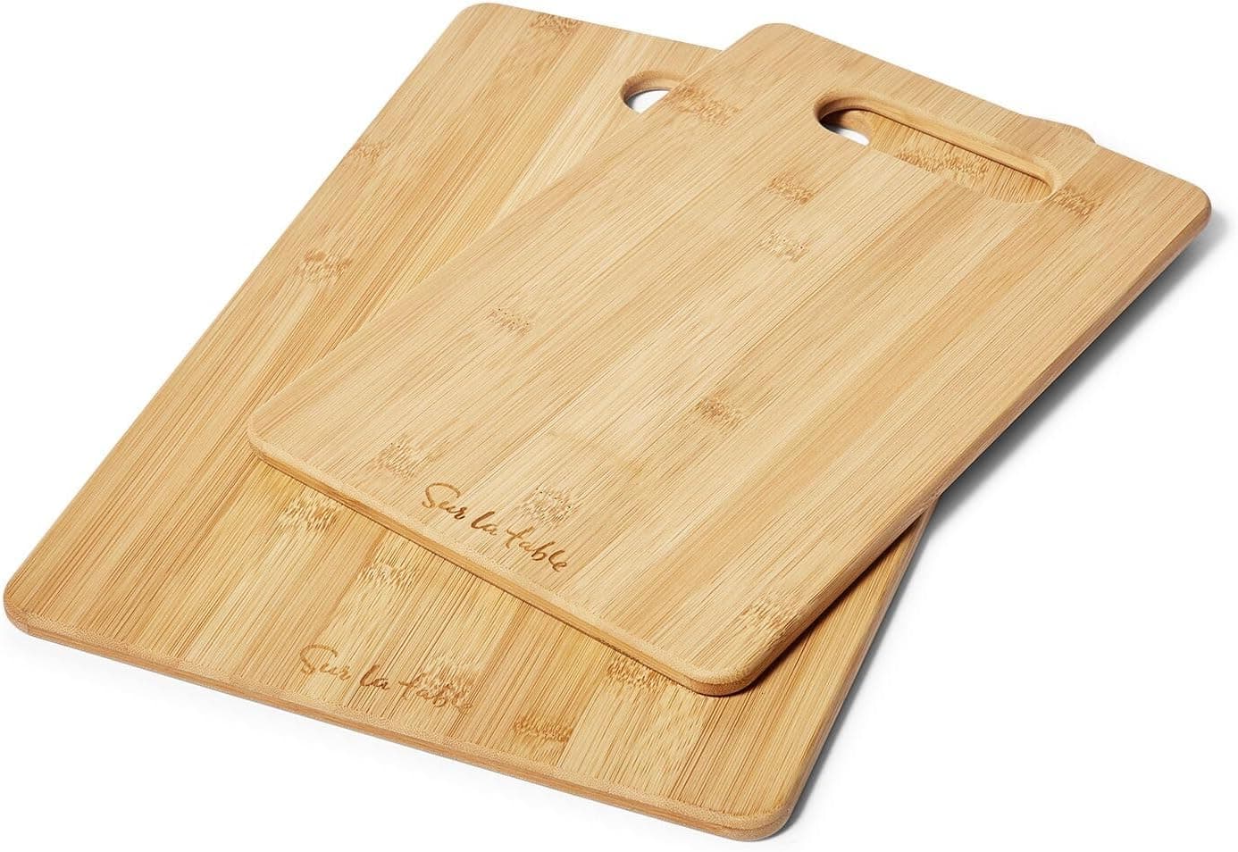 Sur La Table Bamboo Cutting Board Set – 2-Piece Chopping Boards with Handles, Water-Resistant & Warp-Resistant, Includes Large 15" x 11" and Small 13" x 8.5" Boards