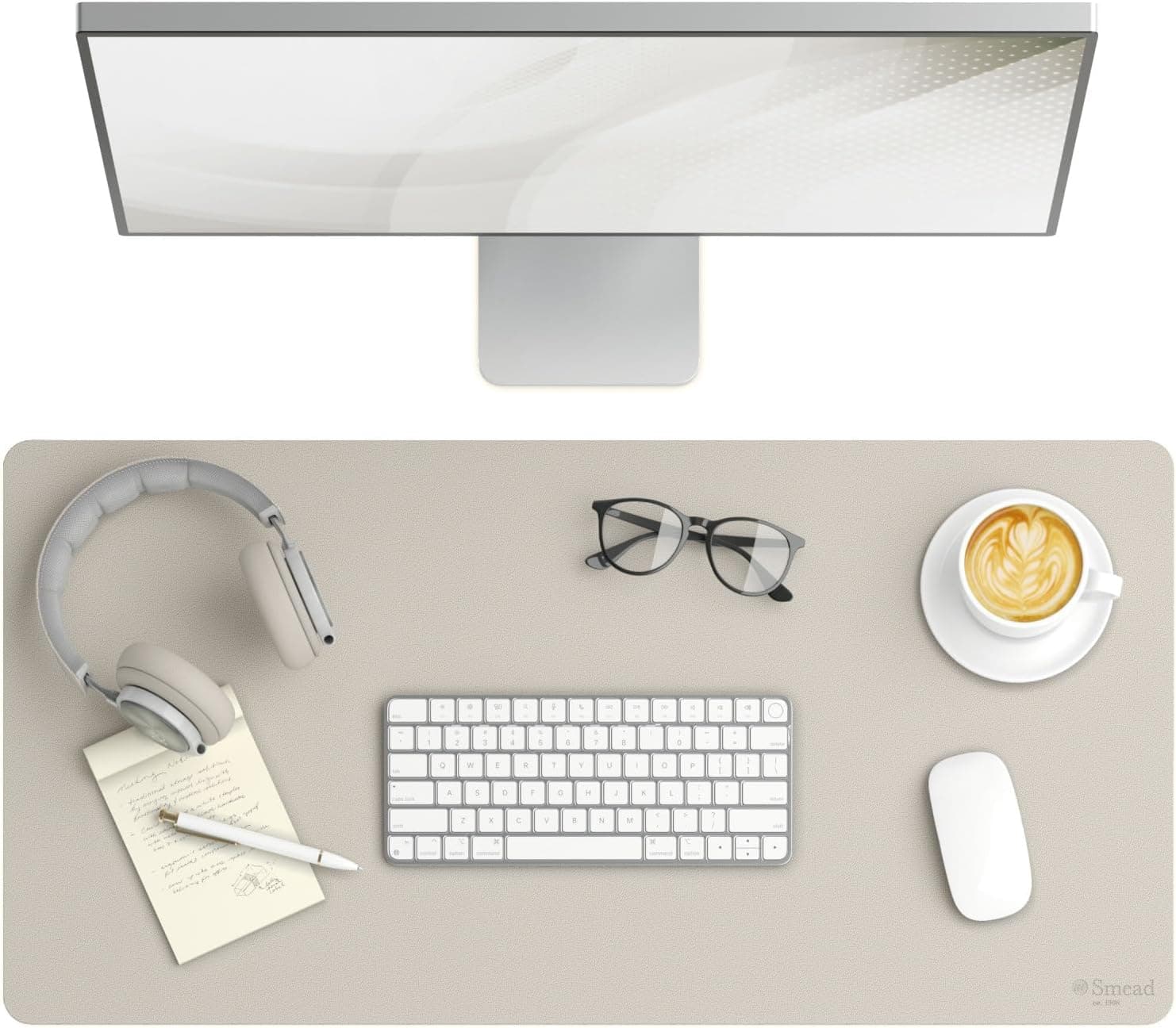 Smead Desk Pad, Vegan Leather Desk Mat with Non-Slip Faux Suede Backing, Perfect Desk Organizer for Office Decor, 31.5” x 15.7” Medium, Sandstone (64831)