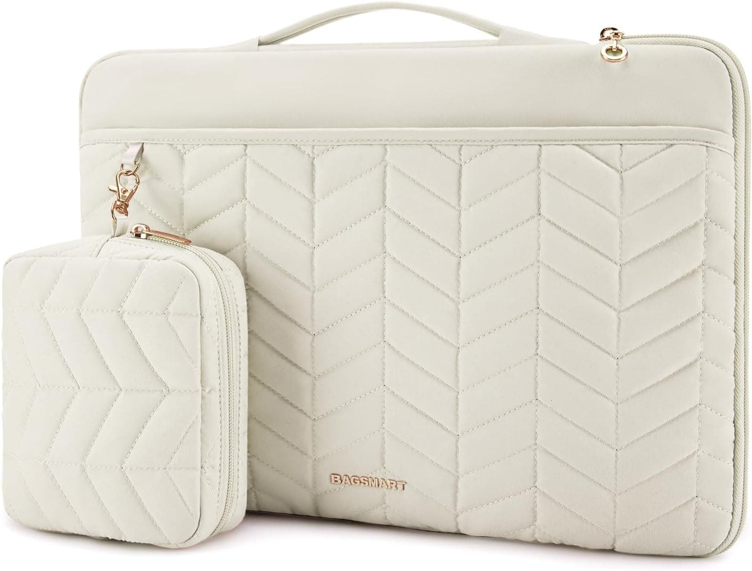 BAGSMART 13-14 inch Laptop Case with Handle, Puffy Padded Laptop Bag Sleeve for Women, Portable MacBook Air/Pro Case Compatible with Dell, HP, Lenovo, ASUS, Acer, Huawei Computer, Beige