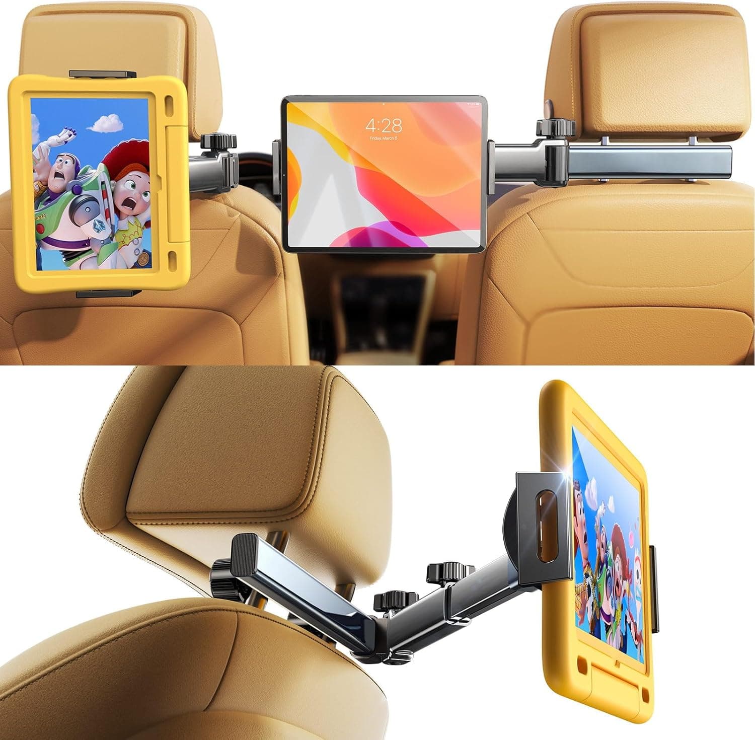 LISEN for iPad Holder Car Mount Road Trip Essentials Activities for Kids, Car Accessories for Women Interior, 3 in 1 Tablet Holder Backseat Camping Car Organizer Back Seat Headrest iPad Mount