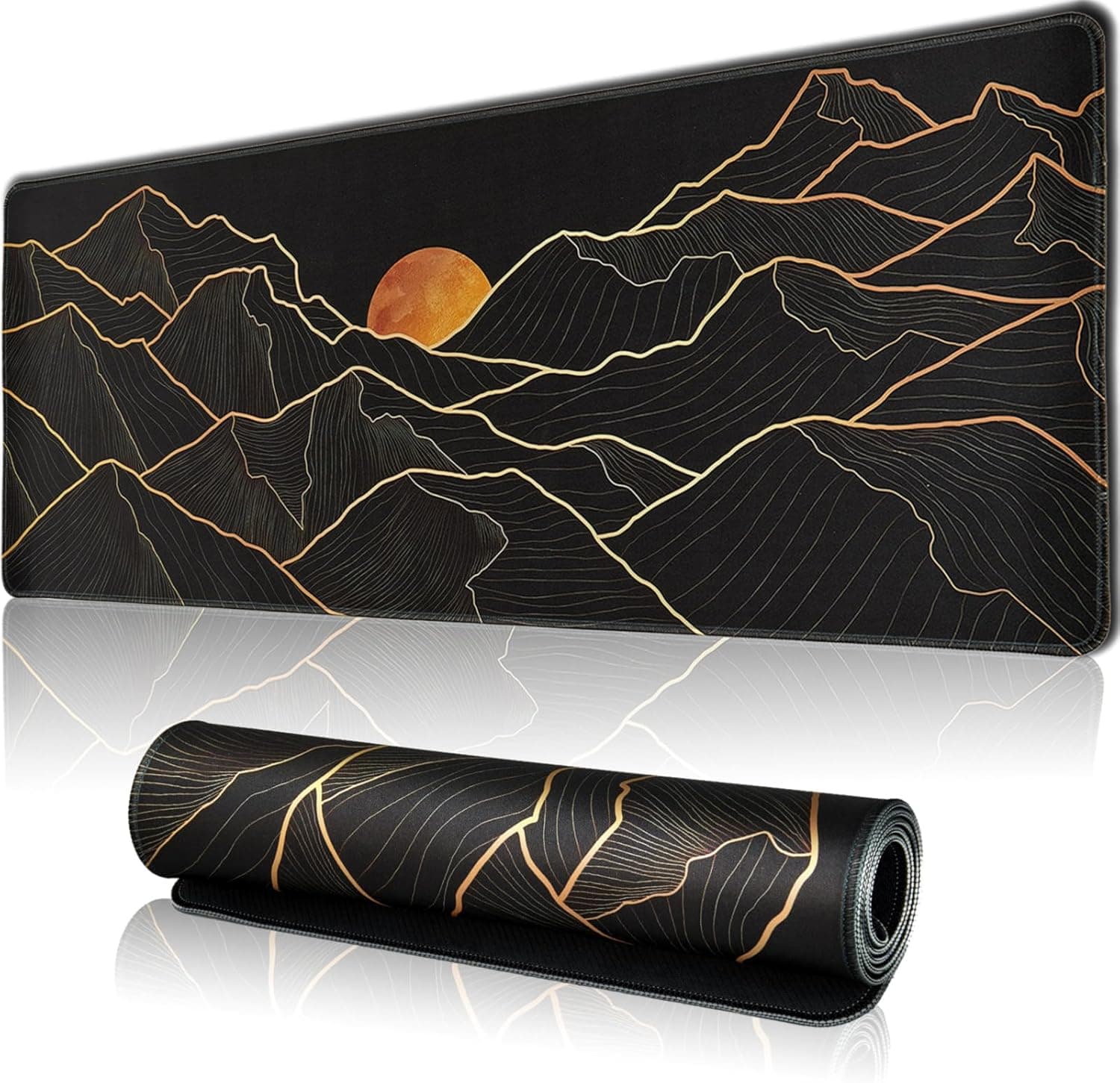 Large Gaming Mouse Pad for Desk, Desk Mat with Seamed Edges, Waterproof Desk Pad, Non-Slip Rubber Base, 31.5x11.8 Inch Keyboard Pad Computer Mat, Big XL Black Mousepad