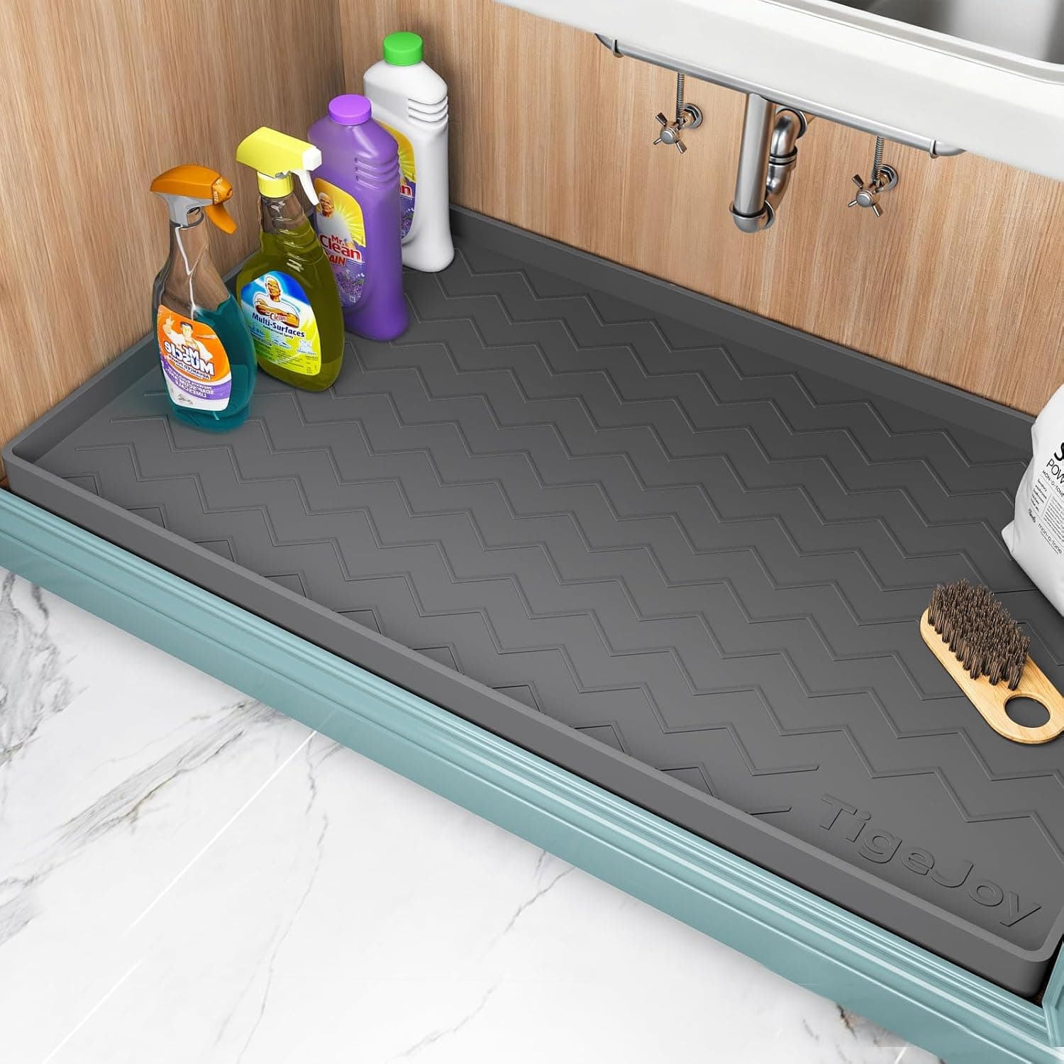 TigeJoy 34" x 22" Under Sink Mats for Kitchen Waterproof, Leak-Proof Silicone Mat Sink Protector and Cabinet Liner, Kitchen Essentials Organizer and Storage, Boot or Shoe Tray, Pet Feeding Mat