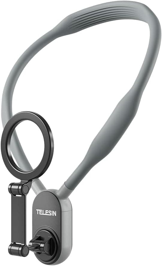 TELESIN Magnetic Neck Mount for Phones, Neck Cell Phone Holder POV/Vlog Selfie Mount Hand Free Phone Neck Holder Chest Stand Strap Video Recording for iPhone 17 16 15 14 13 12 Seires Android Phones
