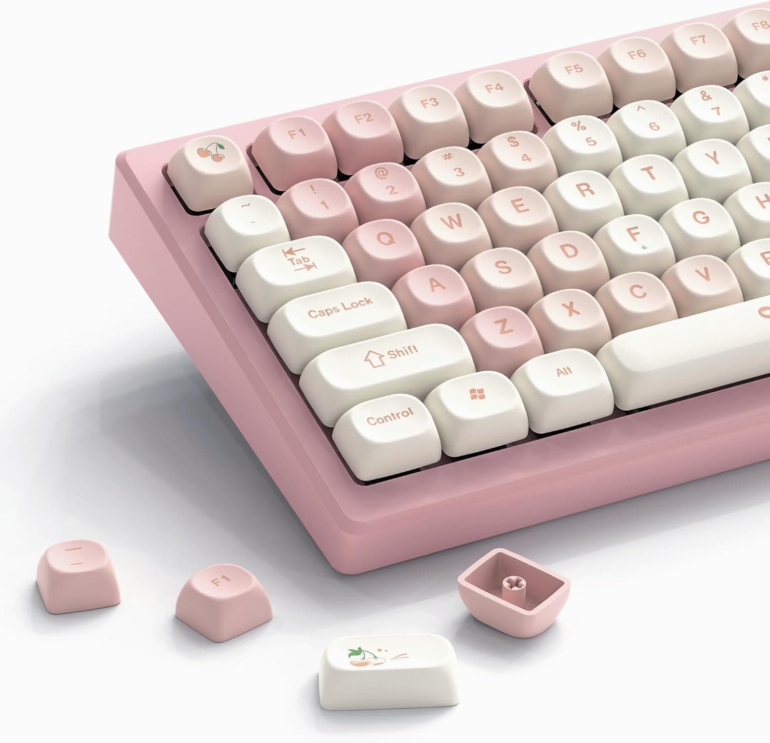 Womier MOA Keycaps, Pink Cute PBT Keycaps Dye-Sublimation 60 65 75 100 Percent, Custom Key caps Set for 61/64/68/84/87/100/104/108 Cherry MX Mechanical Keyboard (Pink)