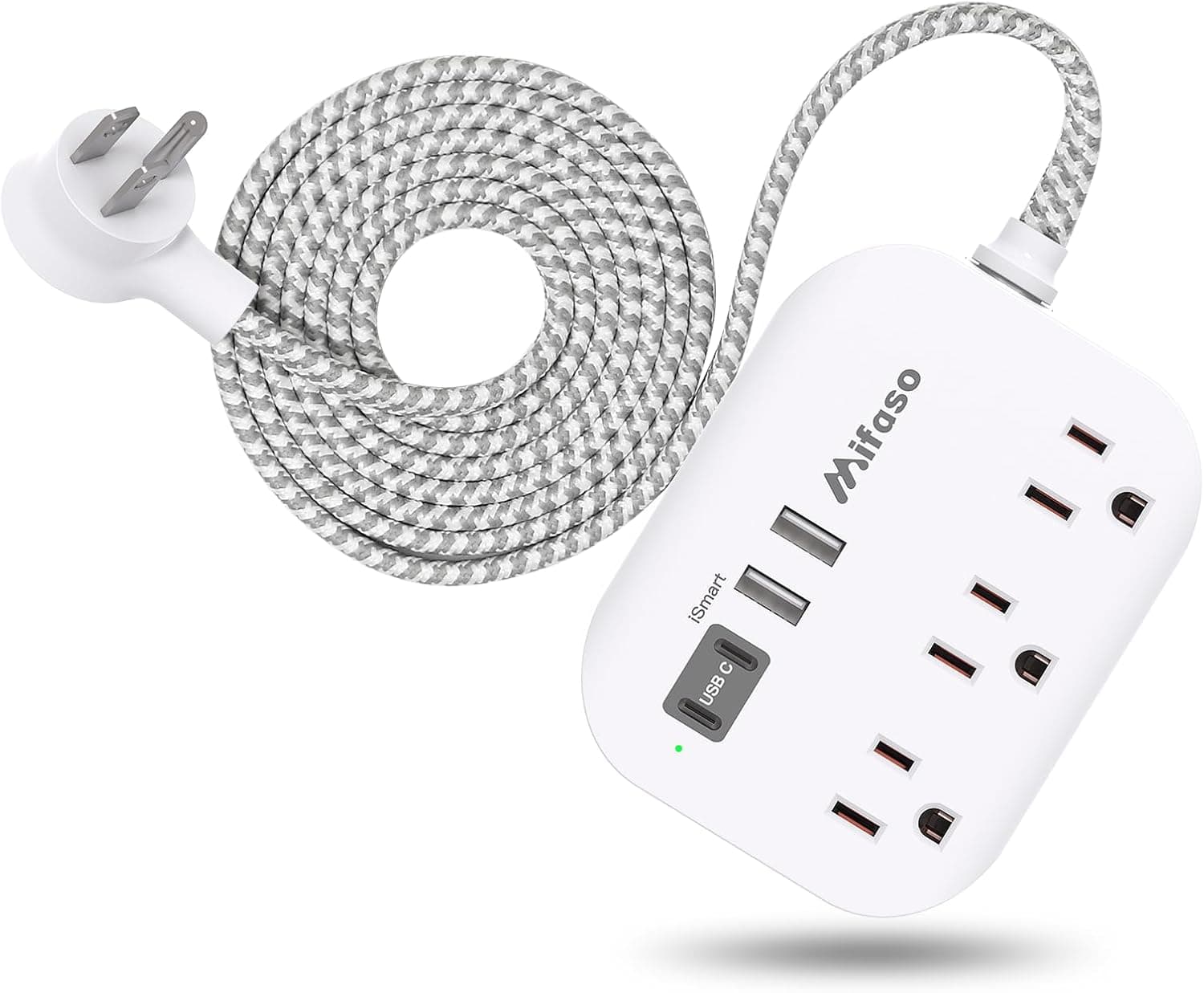 Flat Plug Power Strip with USB Ports - 10FT Extension Cord with 3 Outlets and 3 USB Charging Ports, Wall Mount, No Surge Protection for Cruise Ship Travel, Desk Accessories for Dorm Room Essentials