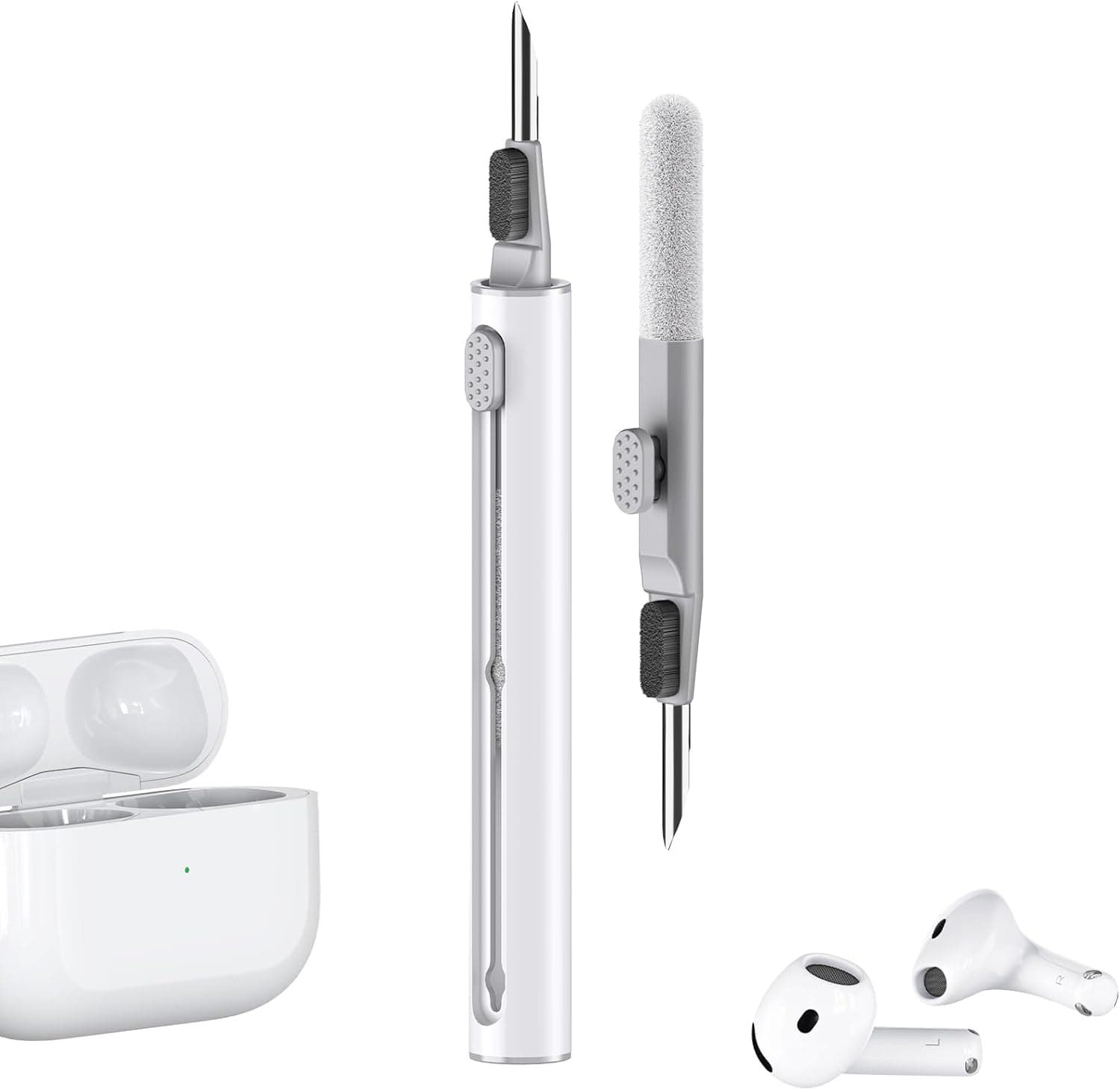 Inesore Cleaner Kit for Airpods Pro 3 2 1 Series,Multi-Function Cleaning Pen Tool for Earbuds Headphone iPhone Speaker Receiver Electronic Electronic Devices,with Soft Brush Flocking Sponge -White