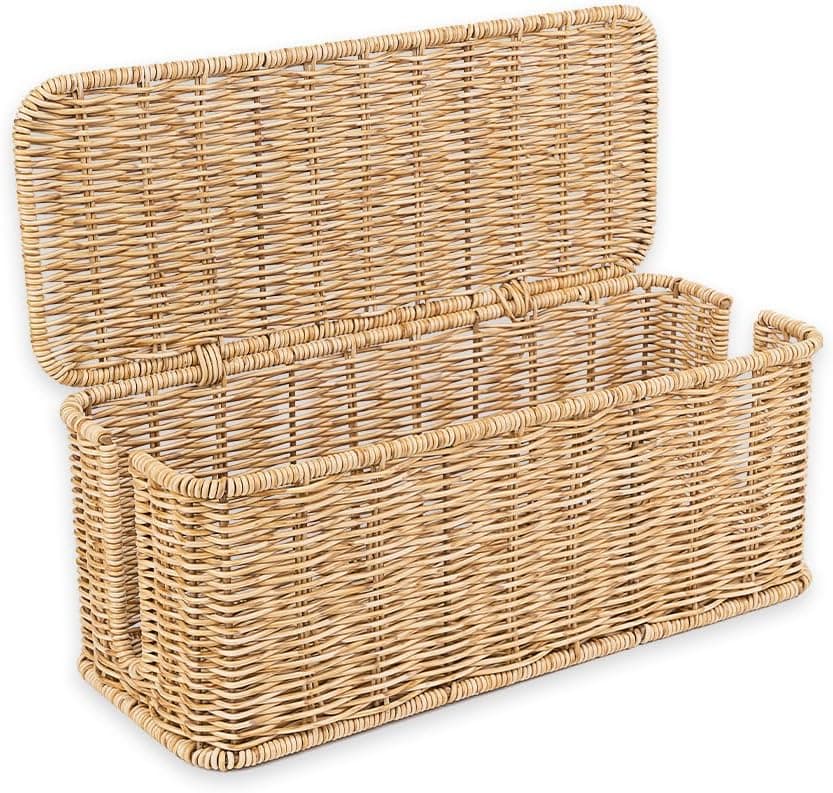 Cable Management Box, Handmade Rattan Cable Organizer, 2 Open Slots Cords Hider Box, Under Desk Cord Organizer for Computer Router USB Hub & Power Strip, Patent Pending, 13" x 5.1" x 5.1", Natural