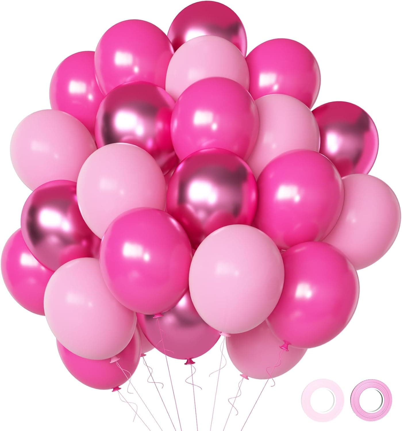Pink Balloons Metallic Pink Balloon, 50Pcs 12Inch Hot Pink Chrome Pink Latex Balloons Light Pink Balloon and Dark Magenta Pink Balloons for Birthday,Baby Shower,Princess Theme Party Decorations