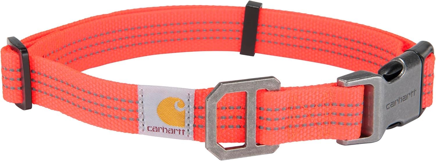Carhartt Nylon Webbing Dog Collar, Fully Adjustable W/Durable Side Release Buckle, Coral Glow, Large