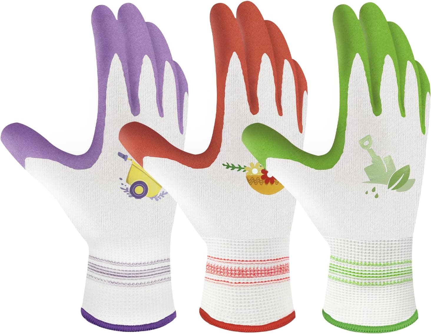Velway 6 Pairs Gardening Gloves for Women - Breathable Rubber Coated Garden Work Gloves - Outdoor Protective Yard Gloves with Grip Gardening Gifts - Red & Purple & Green Large