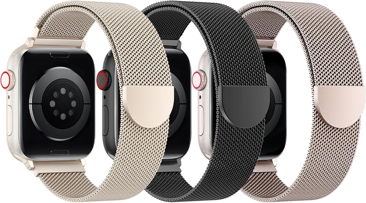 BELONGME 3 Pack Mesh Loop Compatible with Apple Watch Bands for Women Men 40mm 41mm 38mm 42mm 44mm 45mm 49mm 46mm Series 11 10 9 8 7 6 5 4 Ultra3 SE3 2, Stainless Steel Metal Magnetic Strap for iWatch