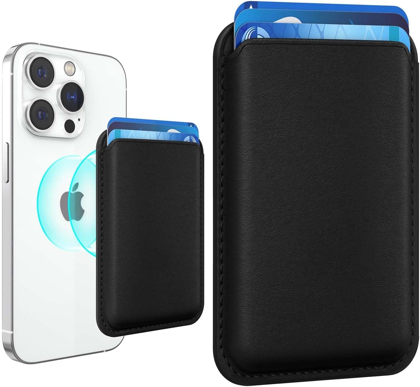 Stronger Magnetic RFID Leather Mag-Safe Card Holder for iPhone 16 Series, Mag-Safe Accessories Stick on Series of iPhone 17/16/15/14/13/12 and Pro/Promax, Black