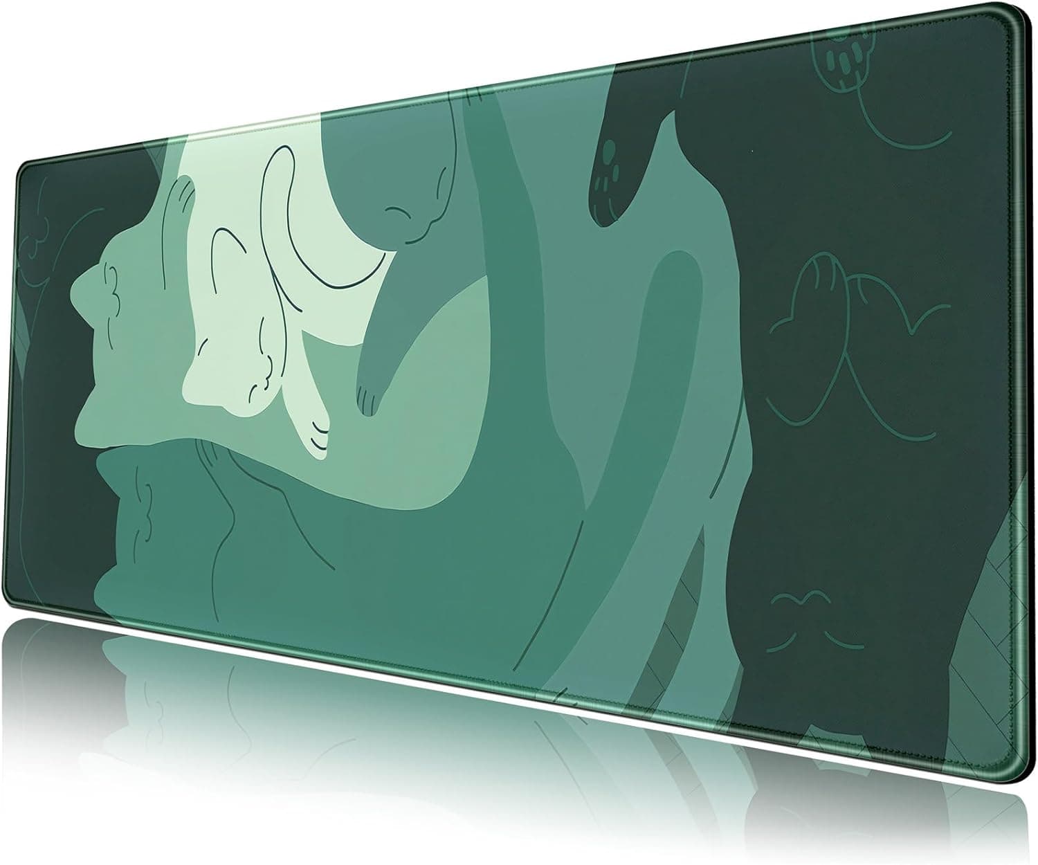 Cute Green Cat Desk Mat Extended Mouse Pad Large Gaming Mousepad XL Long Desk Pad Minimalist Laptop Keyboard Pad Deskmat Deskpad Desktop Mouse Mat Big 31.5"x11.8" with Stitched Edges