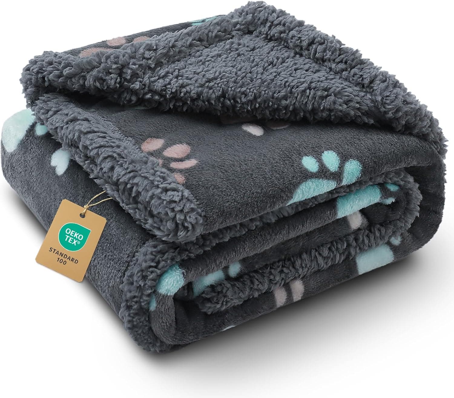 Luciphia Waterproof Pet Blankets for Couch Sofa Bed Cover Cat Liquid Pee Proof Washable Soft Fluffy Large Dog Blanket Reversible Furniture Protection Puppy Grey Paw Thicken Small（40" x 28"）