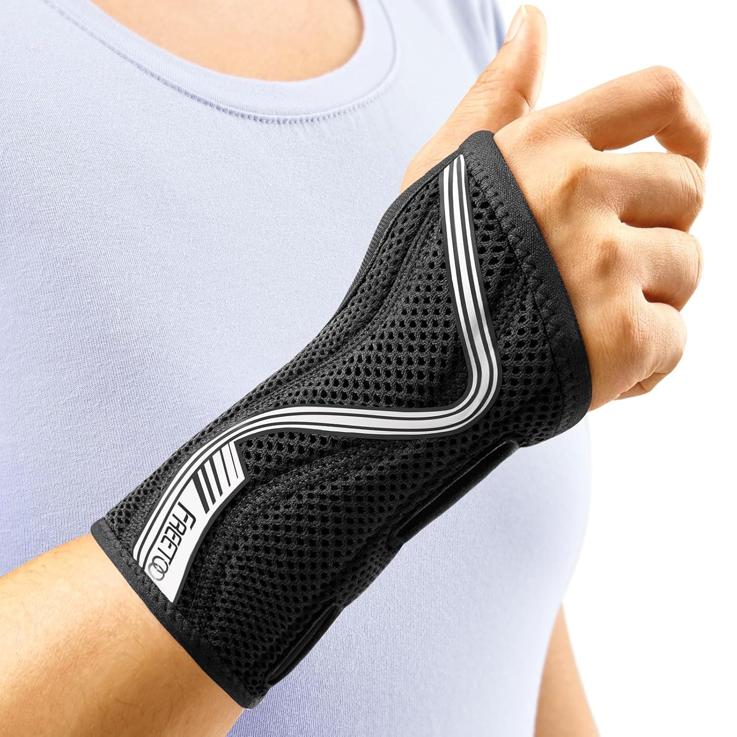 FREETOO Wrist Brace for Carpal Tunnel,[New Upgrade-Anatomically shaped] Adjustable Wrist Support Splint for Men and Women,Hand Brace for Pain Relief, Tendinitis,Arthritis,Right Hand,Medium,Black-Grey