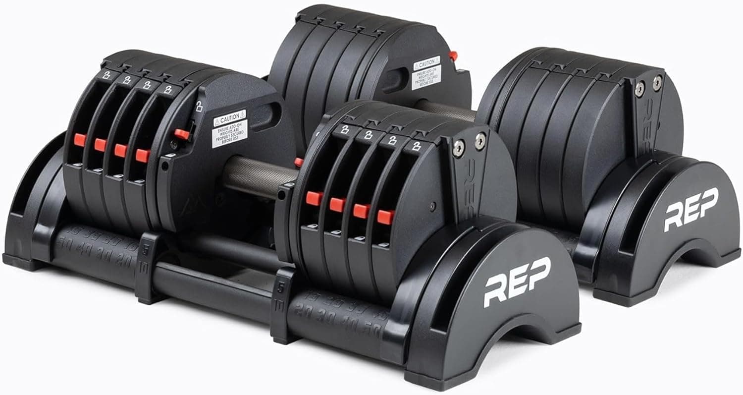 Rep Fitness Quickdraw Adjustable Dumbbells, Multiple weight ranges available including: 5-30, 5-40,5-50 and 5-60 lbs