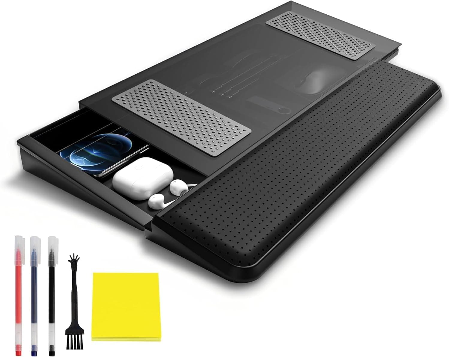 Computer Keyboard Stand with Wrist Rest & Storage Tray - Acrylic Keyboard Riser for Office Desk Accessories Decor, Ergonomic Keyboard Holder for Home Comfortable Typing - Fits All Keyboard Sizes