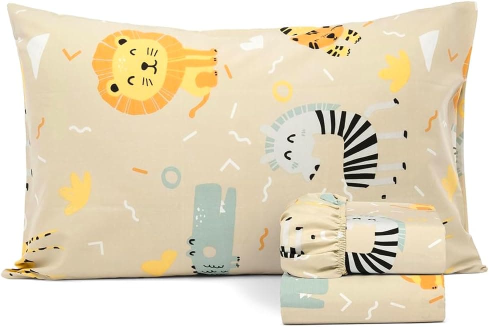 Salt Earth 100% Cotton 210TC Kids Bedsheet, Twin Sheets Set for Toddler Bed, 3 Piece Bedding Set Including Flat Sheet, Fitted Sheet, and Pillowcase, Themed Sheets for a Playful Kids Bed (Summerland)