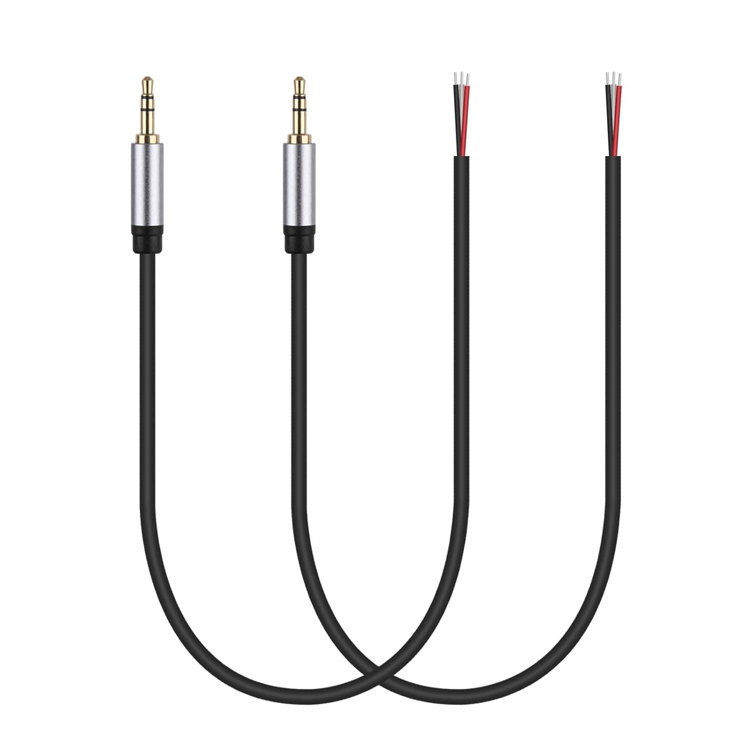 2-Pack Replacement 3.5mm Male Plug to Bare Wire Open End TRS 3 Pole Stereo 1/8" 3.5mm Plug Jack Connector Audio Cable for Headphone Headset Earphone Cable Repair