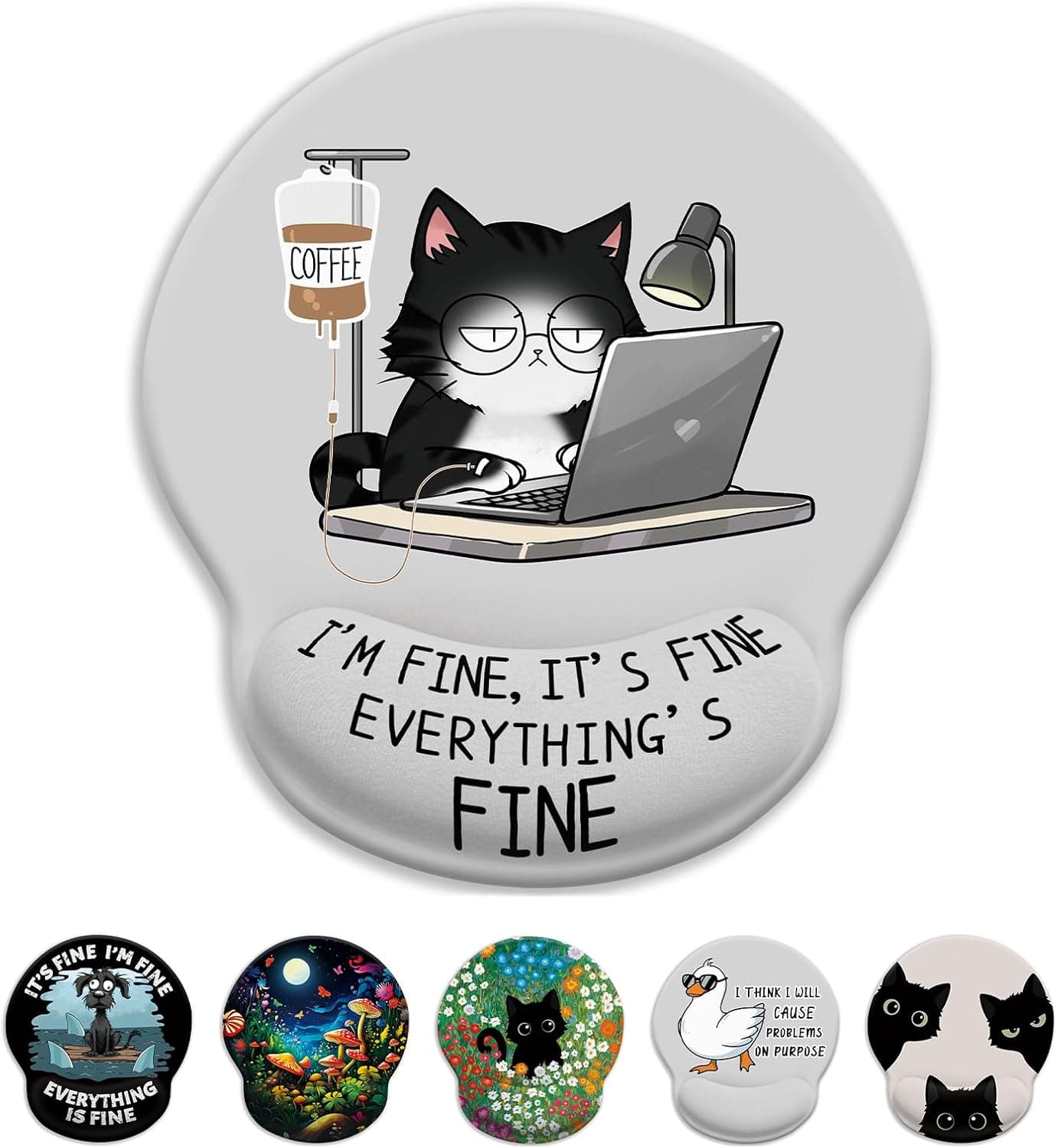 Cat Ergonomic Mouse Pad with Wrist Rest, Gaming Mouse Pad with Wrist Support, Funny Mouse Pads for Desk, Computer Mousepad with Non-Slip Pain Relief PU Base, Cute Office Desk Accessories