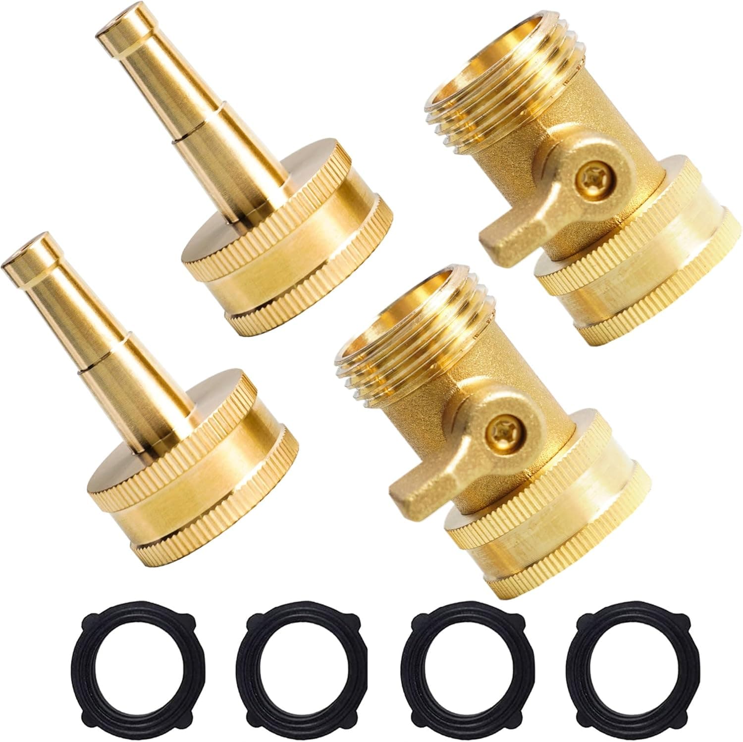 Hourleey 2 Set Heavy Duty Brass Hose Nozzle, Pressure Jet Nozzle with Hose Shutoff Valve, 3/4" GHT Nozzles for Garden Hose, Car Wash, Extra 4 Rubber Washers