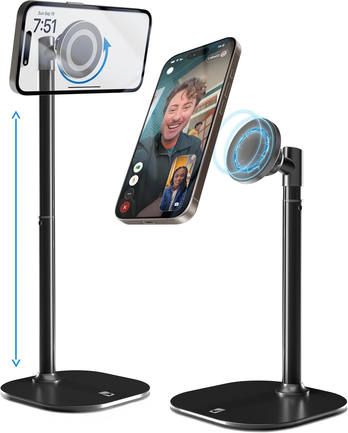 COOPER MagStand, Adjustable Magnetic iPhone Stand for Desk & Phone Holder for Video Recording, Compatible with MagSafe, Stand for iPhone 17 Pro Max, 16/15/14/13/12, Small Mag Safe Tripod (Black)