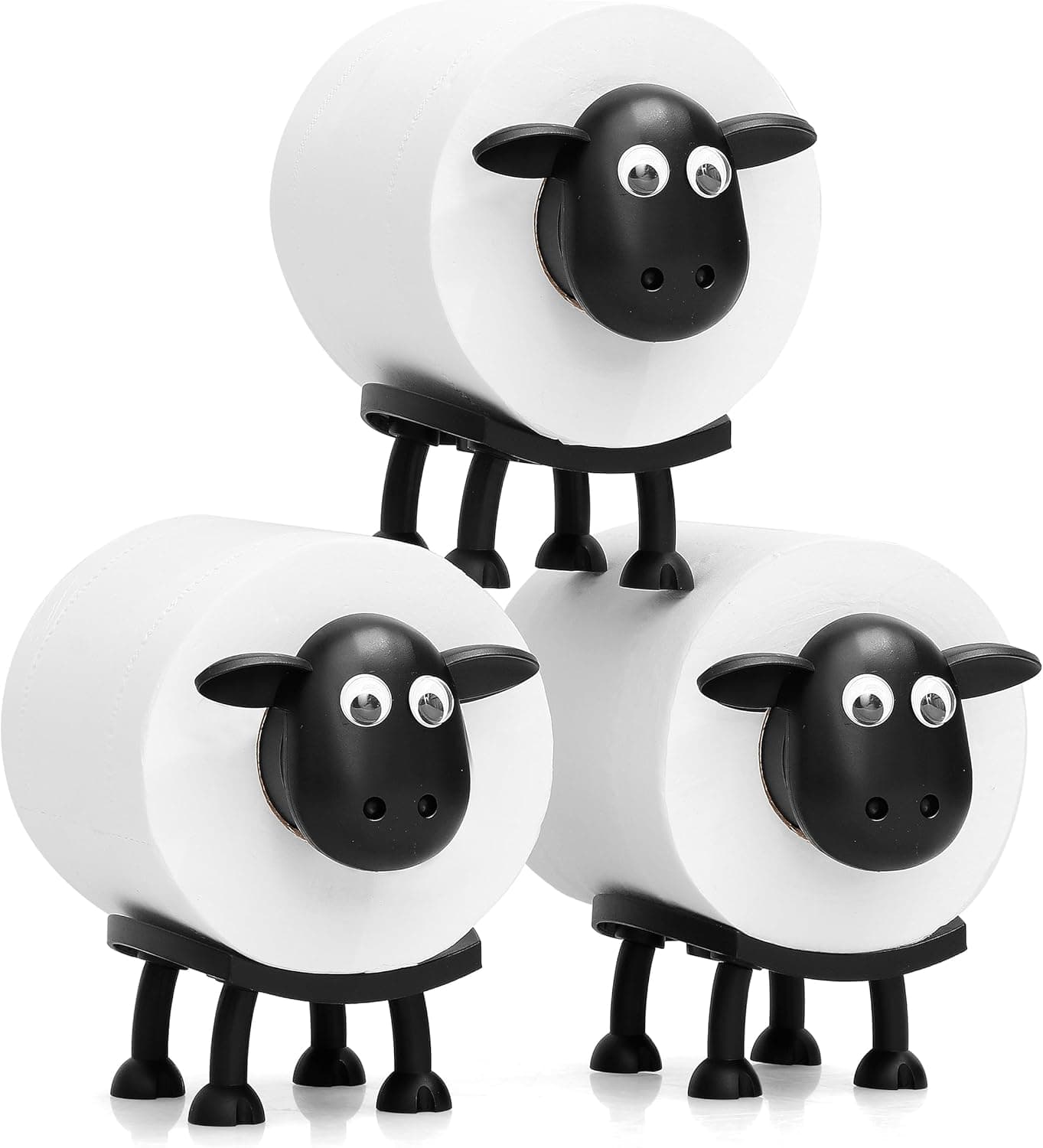 VELENTI Sheep Toilet Roll Holder, Free Standing Bathroom Set, 3D Printed, Funny Hilarious Black Sheep Loo Roll Holder, Tissue Paper Storage, Cute Bathroom Decor, X3, Set of 3