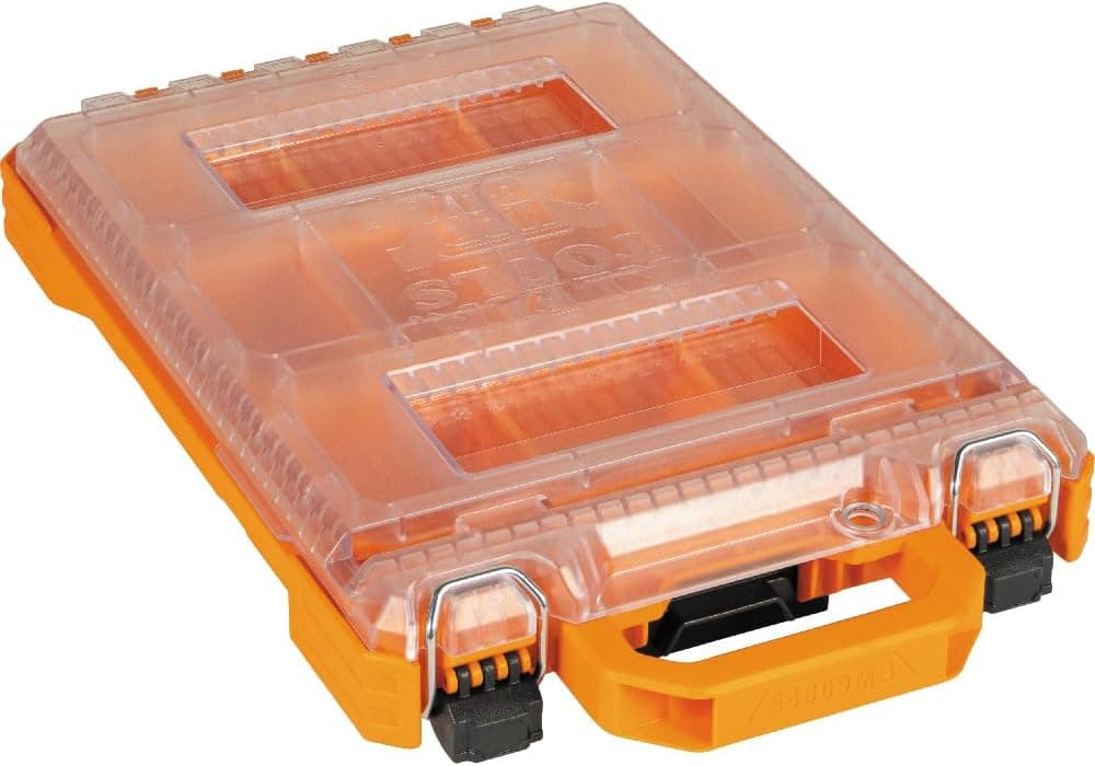 Klein Tools 54809MB MODbox Short, Half-Width Tool Box Organizer, Heavy-Duty Small Parts Tool Box with 10 Compartments, Stores Nuts, Bolts, Screws, Nails, Stackable Tool Box Set Module