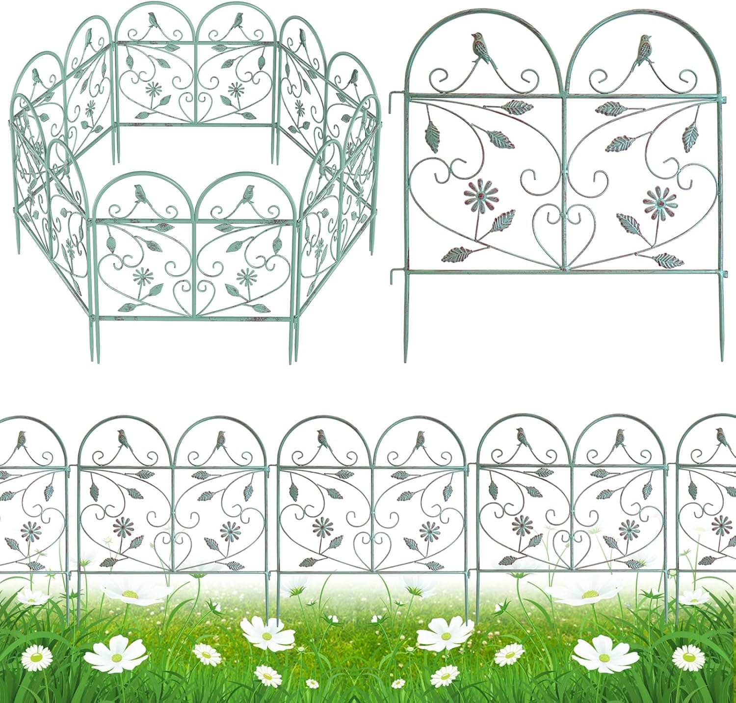 Garden Fence 6 Pack, 22.8in(H)x11Ft(L), Rustproof Metal Wire Border Animal Barrier for Dog Outdoor, Outdoor Landscape Decor for Yard & Patio, Arched Pet Fence, Vintage Decorative Garden Fencing