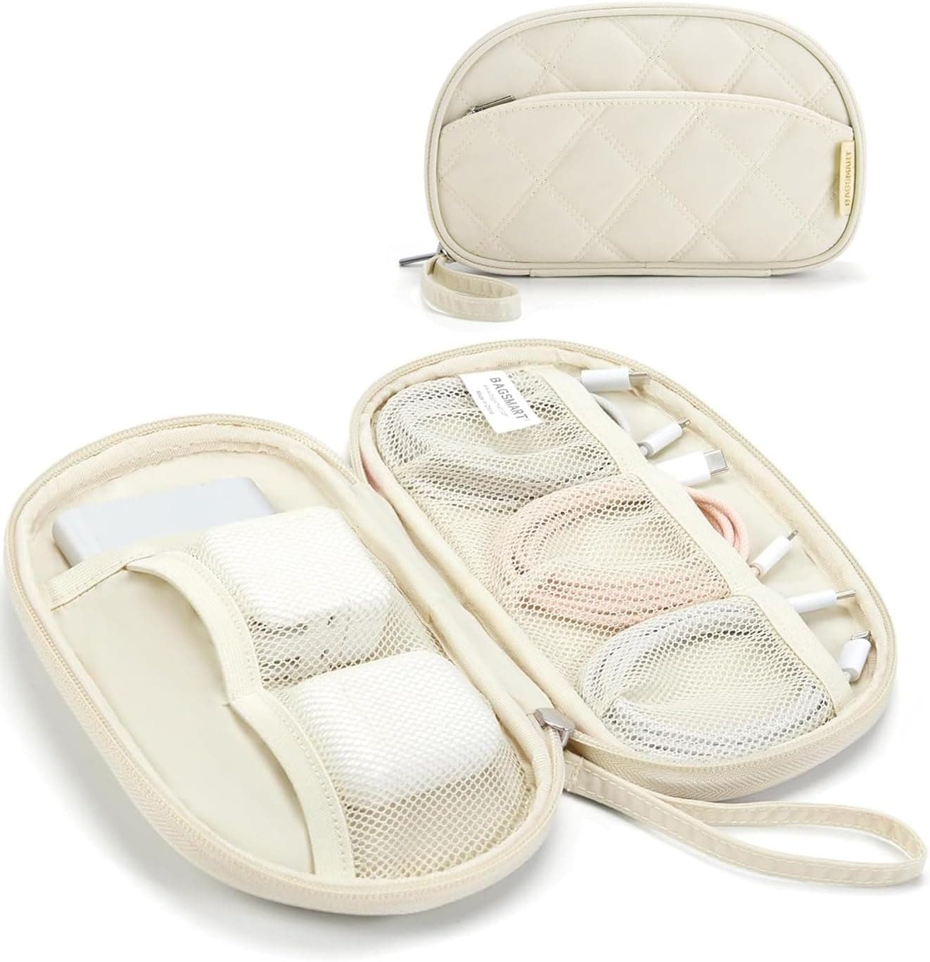 BAGSMART Cord Organizer Travel Cable Bag, Compact Tech Electronic Organizer Travel Case, Essentials for Charger, Cable, Phone, Flash drive - Beige