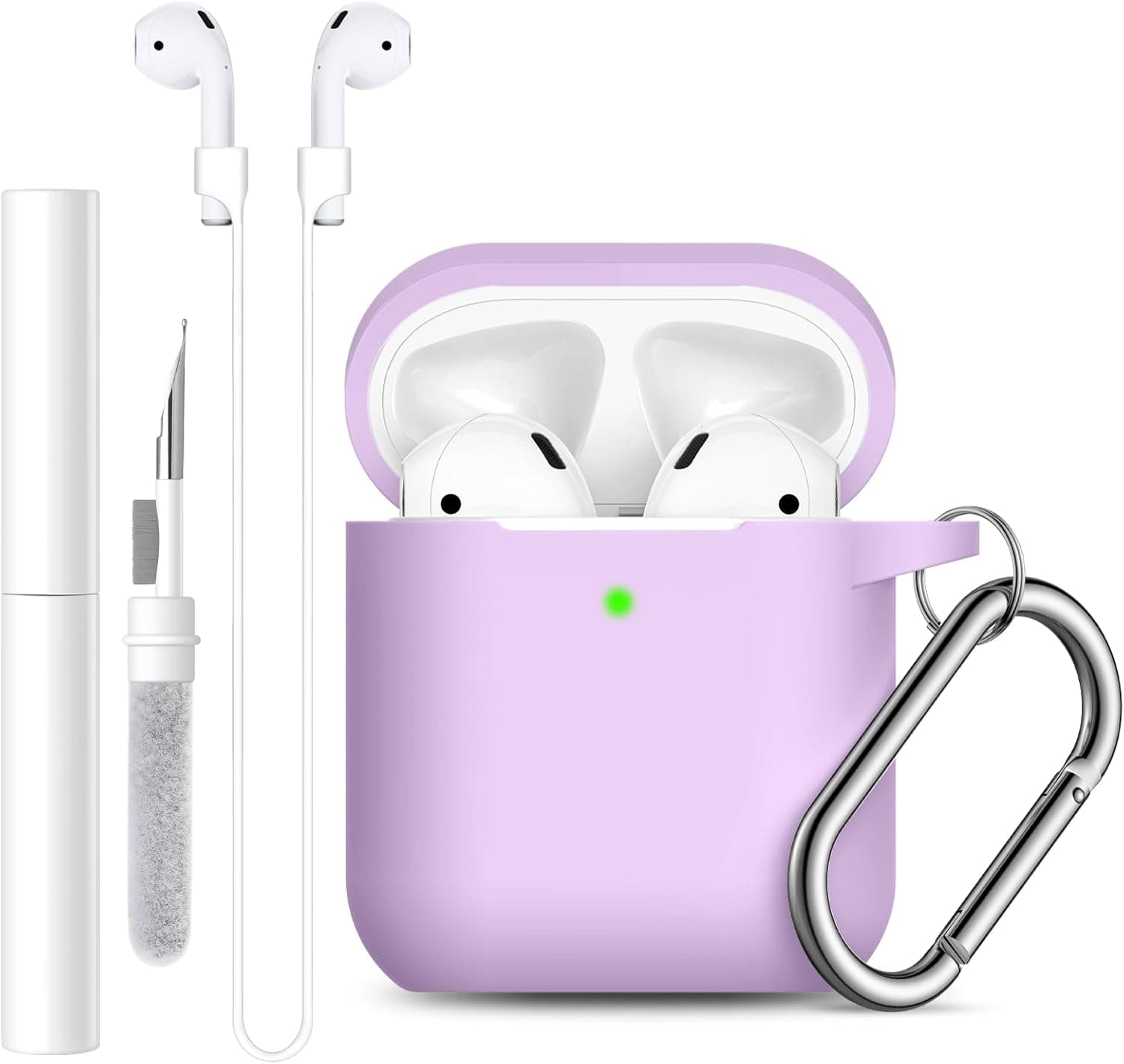 Lerobo for AirPods 1st/2nd Generation Case Cover,Soft Silicone Full Protective Case with Cleaner Kit and Magnetic Anti-Lost Cord,for Airpods Case with Keychain Front LED Visible, Lavender