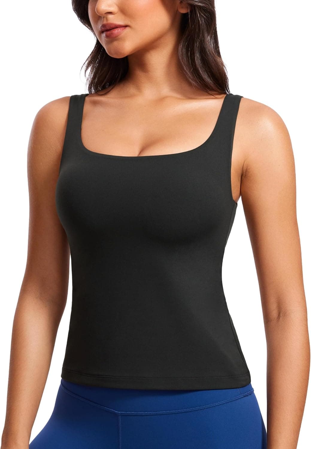 CRZ YOGA Butterluxe U Neck Tank Tops for Women - Padded Athletic Workout Camisole Crop Tops with Built in Bra