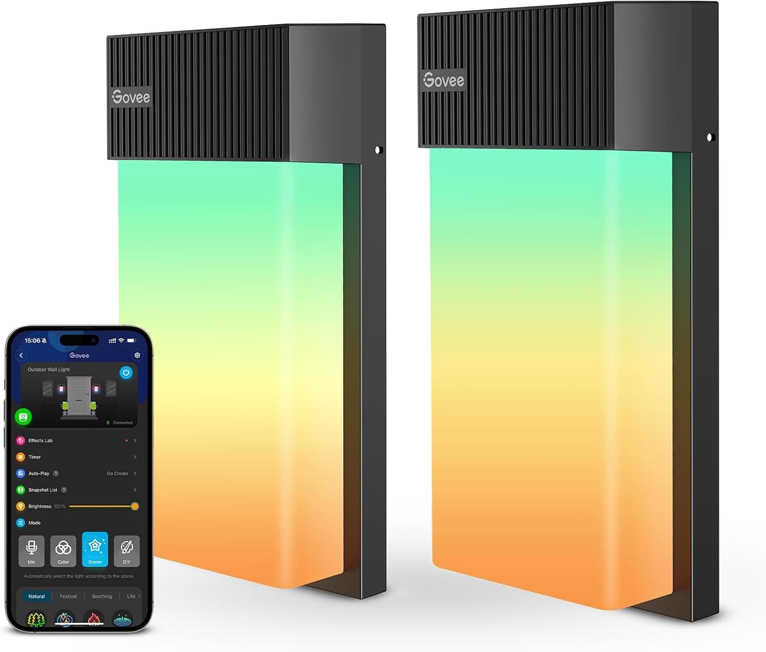 Govee Outdoor Wall Light, 1500LM Smart RGBIC Porch Lights Outdoor with 45 Scene Modes, IP65 Waterproof for Outdoor Decor, DIY, Wall Sconce Works with Alexa, Google Assistant and Matter, 2 Pack