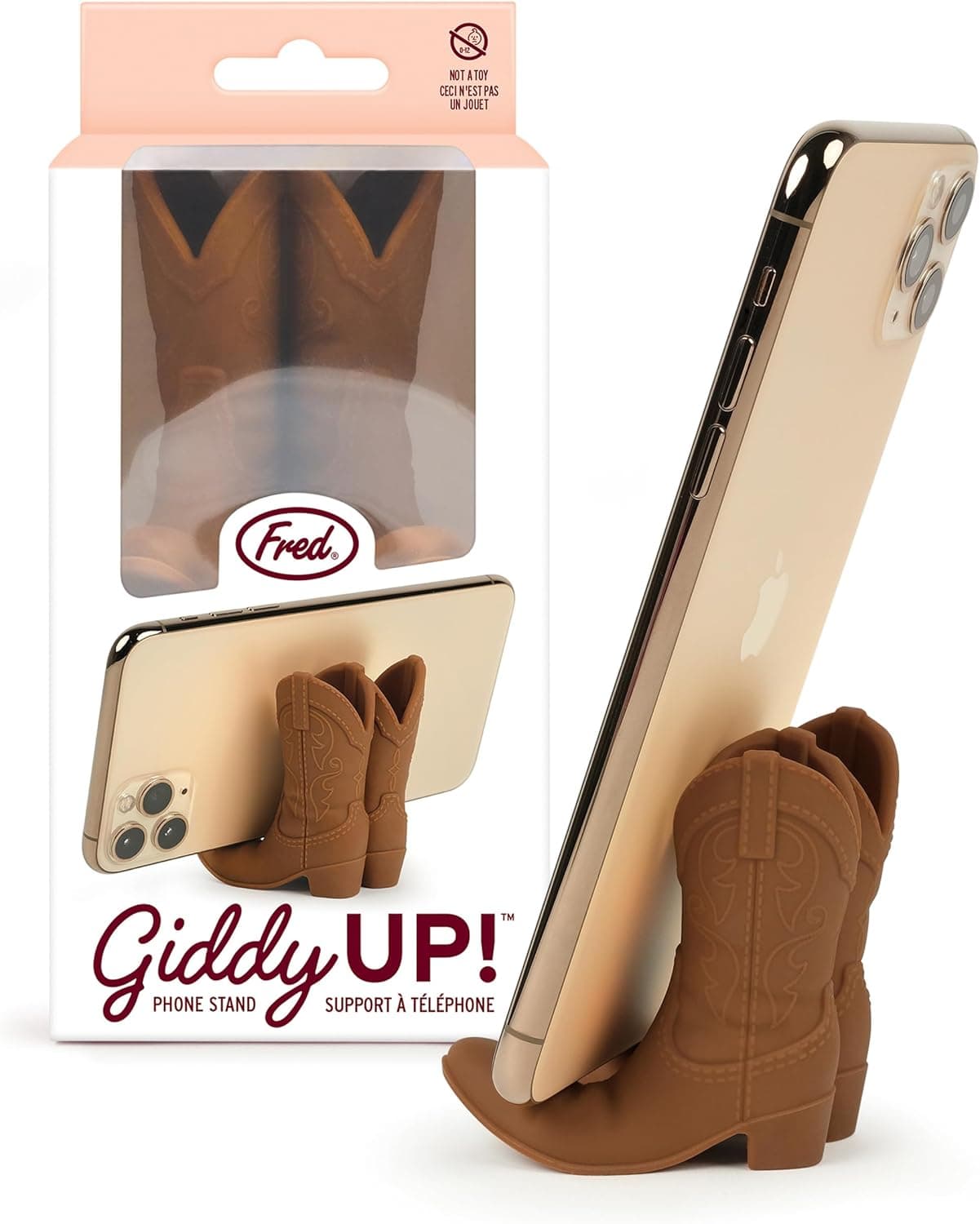 Genuine Fred Giddy UP Phone Stand, Brown, Cowboy Boot Tech Accessory, Fits Most Mobile Smartphones, Grippy Silicone, Fun Cowboy Boot Details