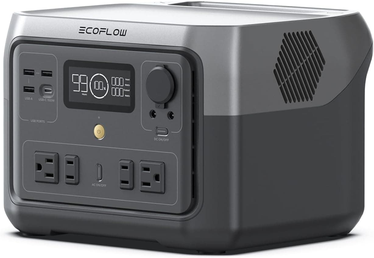 EF ECOFLOW Portable Power Station River 2 Max 500, 499Wh LiFePO4 Battery/ 1 Hour Fast Charging, Up to 1000W Output Solar Generator (Solar Panel Optional) for Outdoor Camping/RVs/Home Use