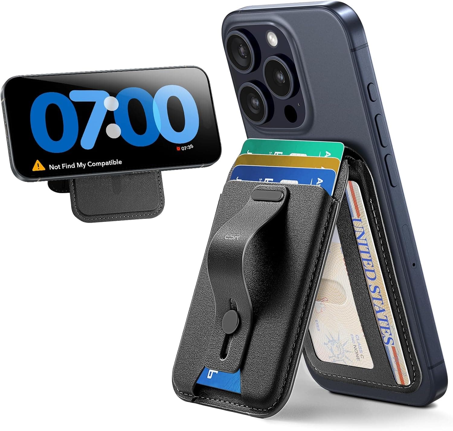 ESR for MagSafe Wallet Stand w Grip, RFID Blocking w MagSafe Ring, 5 Card Holder for Phone Case, Magnetic Wallet for iPhone 17/16/15/14/13/12(Not for Mini), Selected Samsung, Adjustable Stand, Black