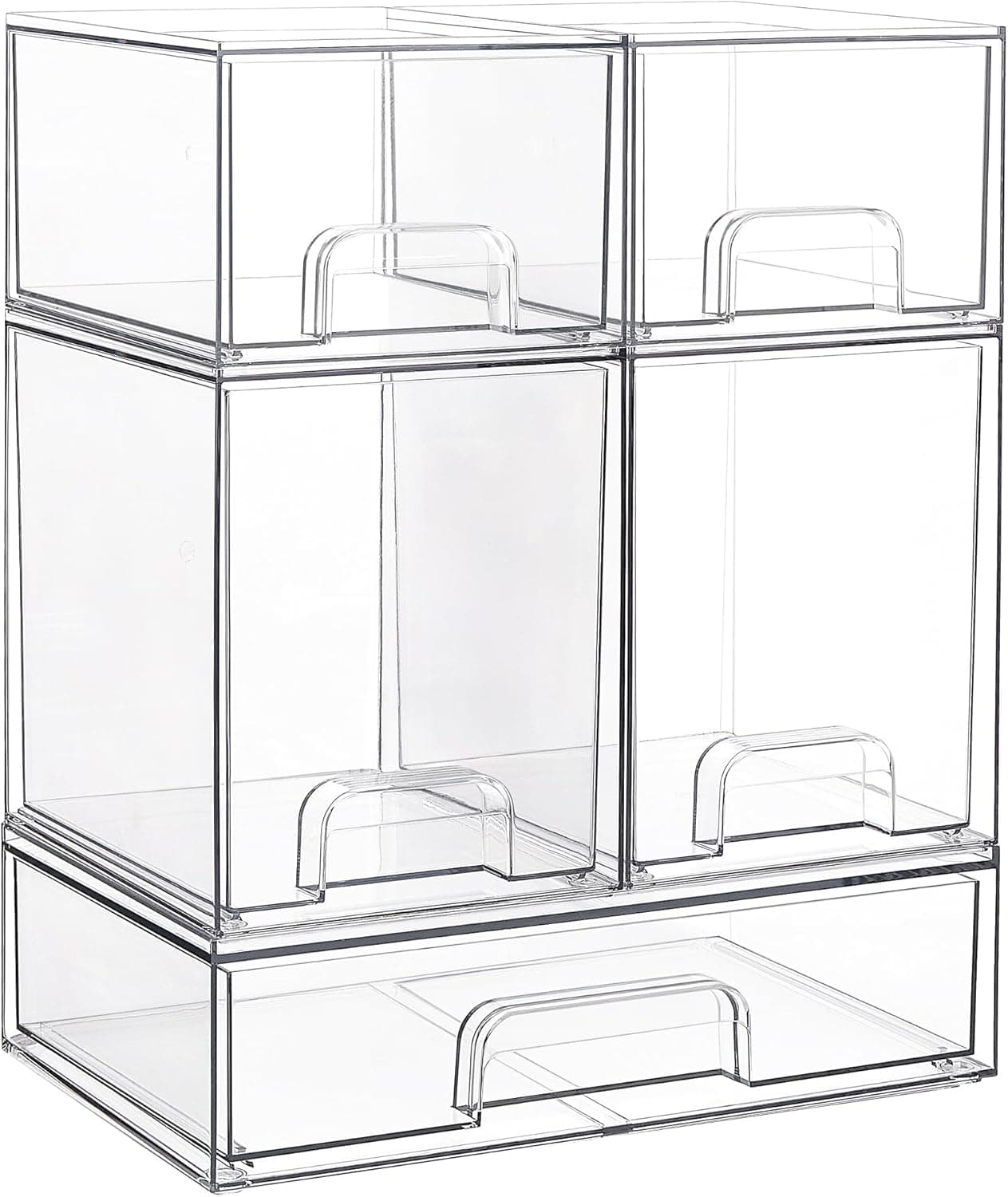 Vtopmart Stackable Storage Drawers Set of 5, Clear Plastic Organizer Bins for Baby Bottle, Beauty Supplies Storage, Ideal for Kichen Countertop, Vanity, Bathroom, Cabinet, Pantry Organization