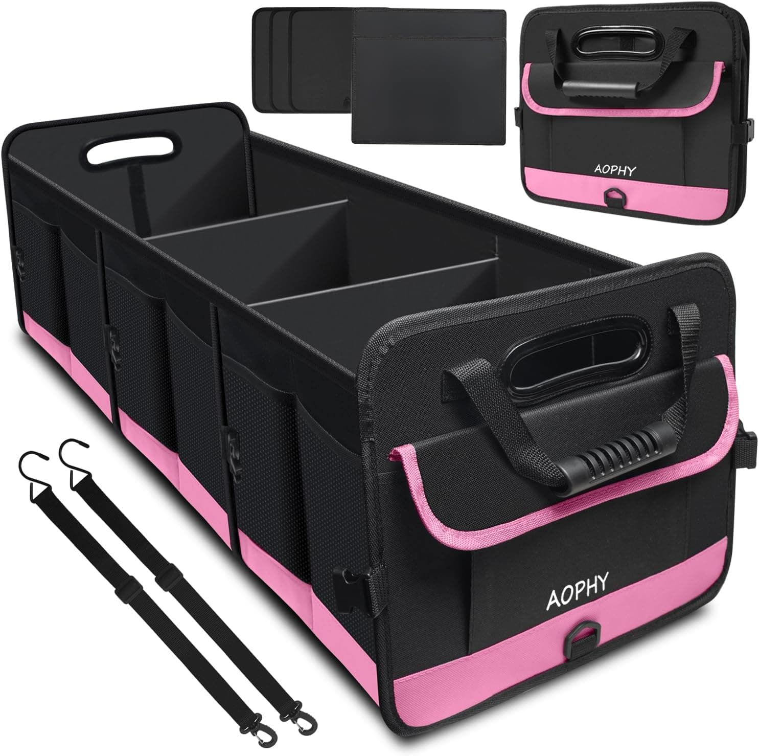 Trunk Organizer for Car, 95L Large Capacity Trunk Storage with Non-Slip Bottom Strips, Cargo Organizer for Suv, Truck, Sedan, Waterproof Portable Car Organizers for Women Men(Pink)