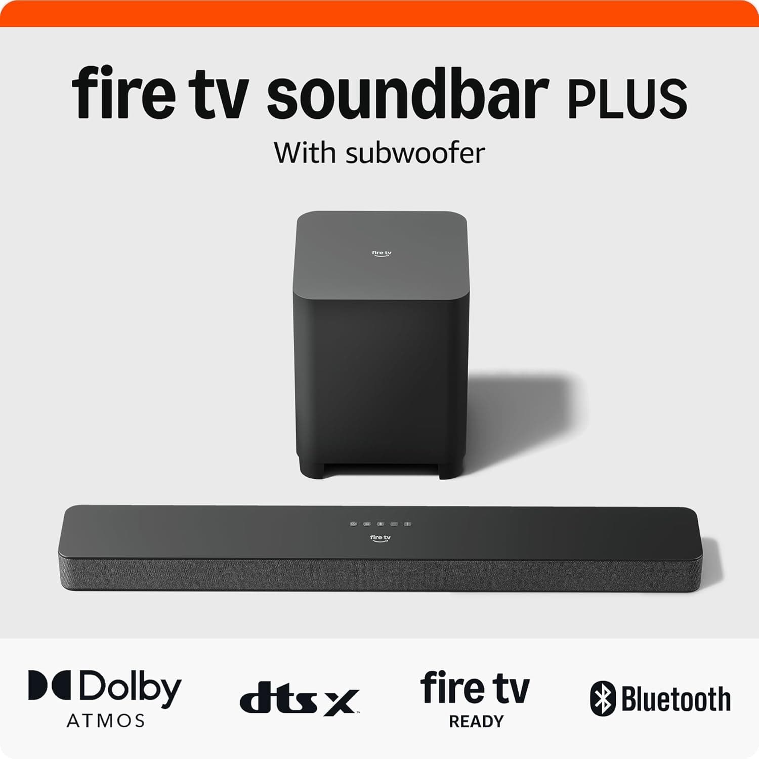 Amazon Fire TV Soundbar Plus with subwoofer (newest model), 3.1 channel, Dolby Atmos, DTS:X, clear dialogue