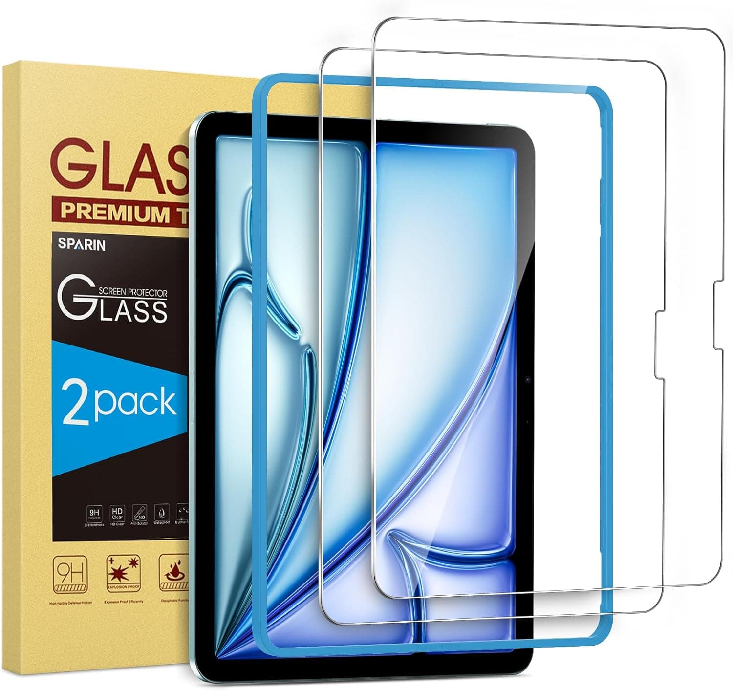 SPARIN 2 Pack Screen Protector for iPad Air 11-inch M3 2025 & M2 2024, (iPad Air 7th/6th Generation), Tempered Glass-Apple Pencil Pro & Case Compatible, Anti-Scratches, High Definition