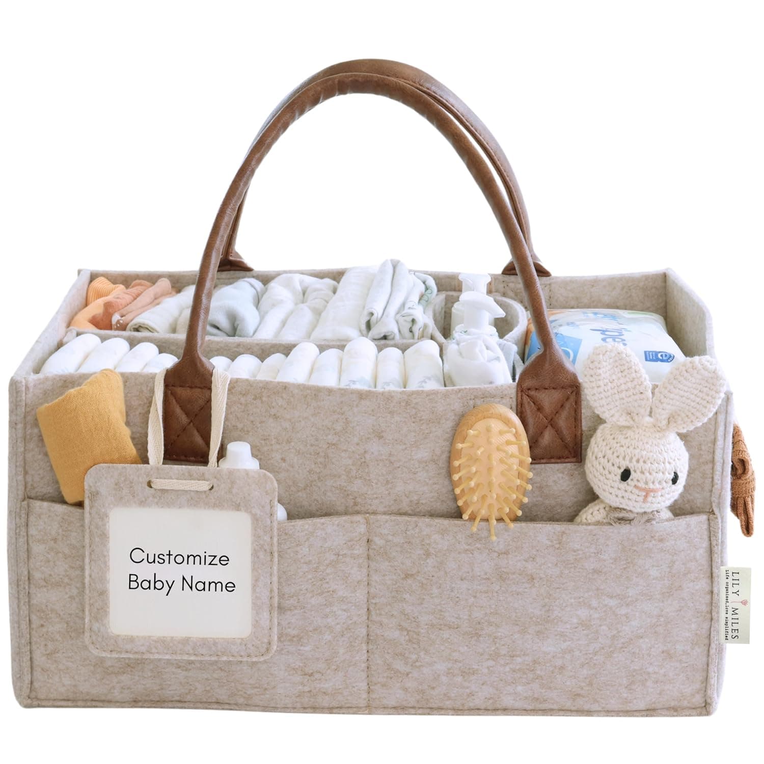 Lily Miles Baby Diaper Caddy Organizer, Nursery Storage Basket for Newborn Essentials, Neutral Gift for Baby Shower, Registry Must-Have, Car Organizer for Diapers and Wipes - Sand, Large