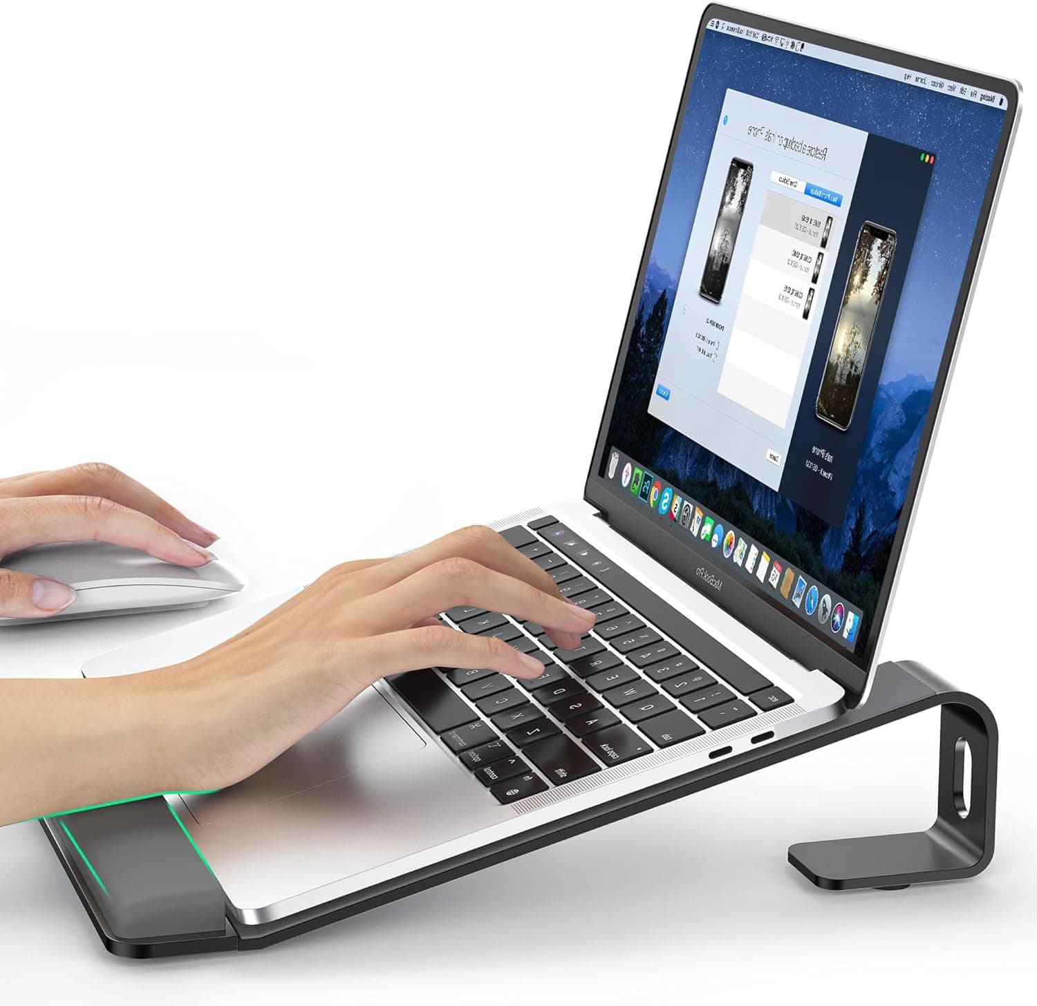 Laptop Stand for Desk, Metal Laptop Stand with Wrist Support, Ergonomic Detachable Laptop Riser, Aluminum Lectern, Computer Stand for MacBook Air Pro, HP, Dell, XPS, HP (10-17") Laptops - Black