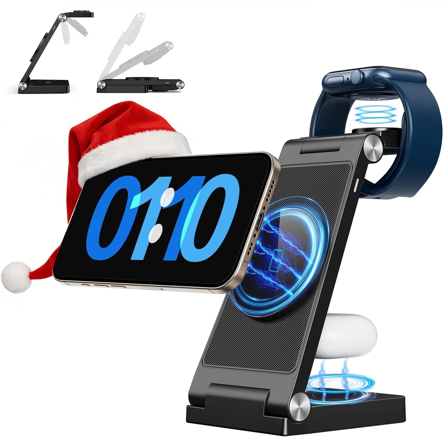 2025 Traveling Wireless Mag-Safe Fast Charging Station,Magnetic 3 in 1 Charger with Light for iPhone 17 16 15 14 13 12 Pro Max Plus,Apple Watch Series & Air pods 4 3 2 Pro-Gifts for Wife & Husband