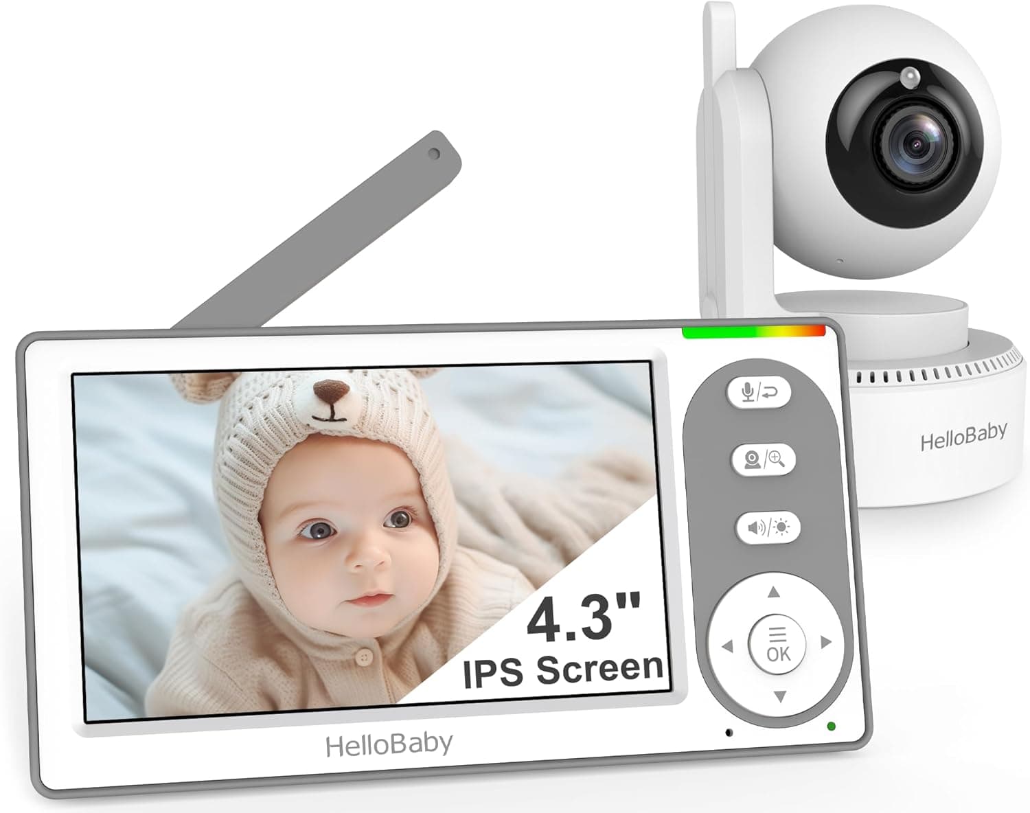 HelloBaby 4.3'' Video Baby Monitor with 30 Hours Battery, Remote Pan-Tilt-Zoom Baby Monitor No WiFi, Baby Monitor with Camera and Audio, Night Vision, ECO Mode, Two-way Talk, 8 Lullabies, 1000ft Range