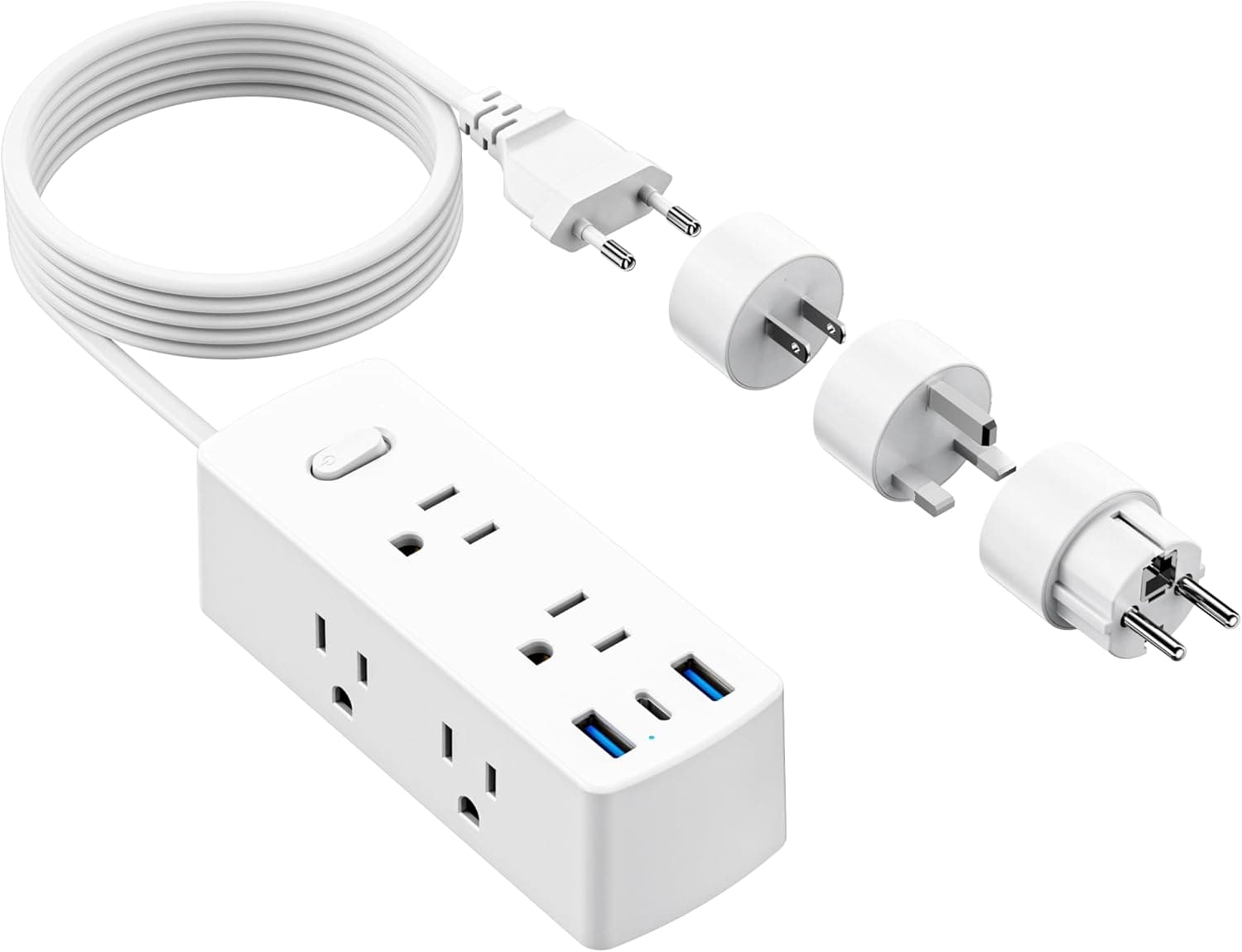 European Travel Plug Adapter, Olcorife Universal Travel Adapter for EU UK US AUS, 6 Outlets 3 USB Ports with 5ft Extension Cord, International Power Adapter for US to Europe UK AUS